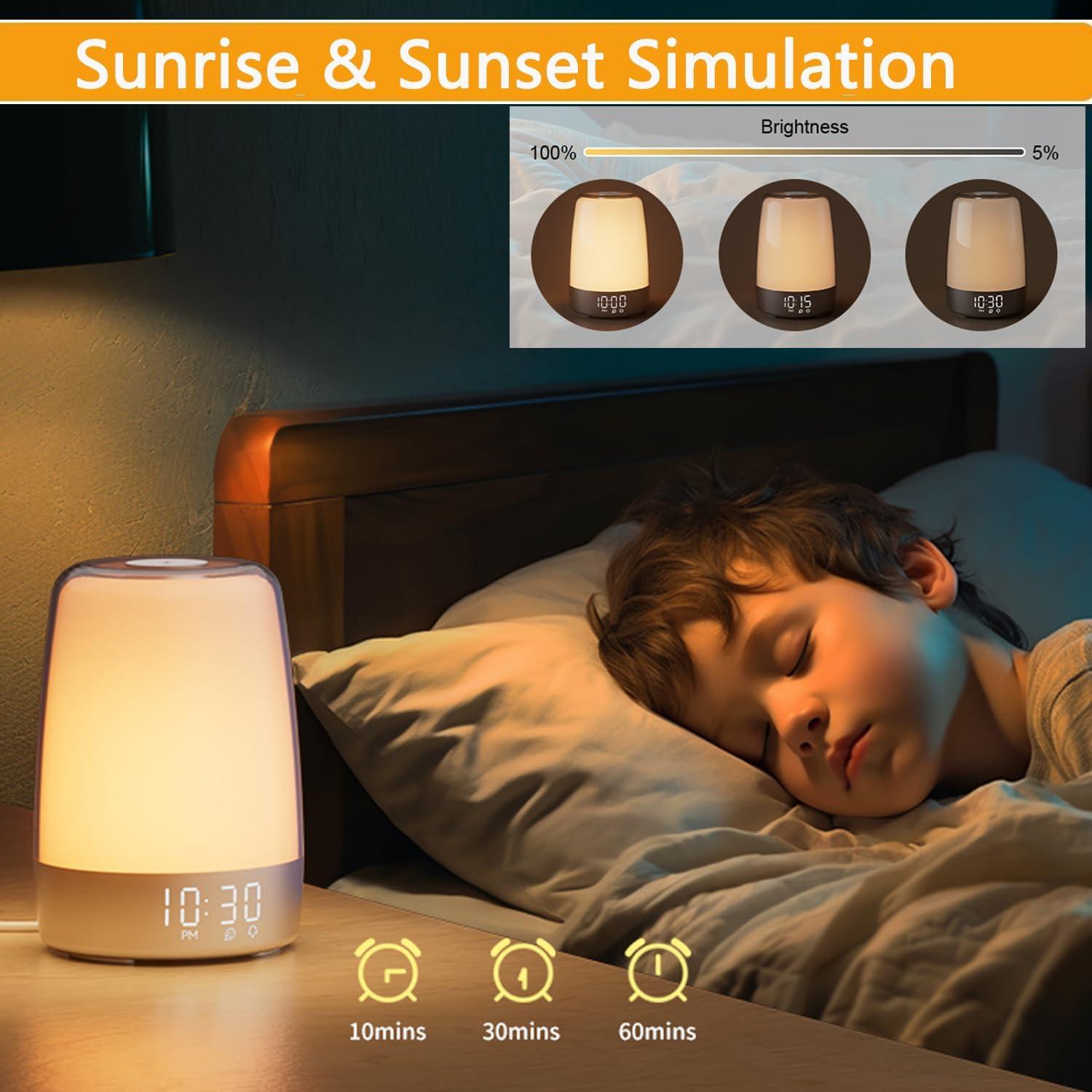 Digital Sunrise Simulation Alarm Clock with Color Changing Light