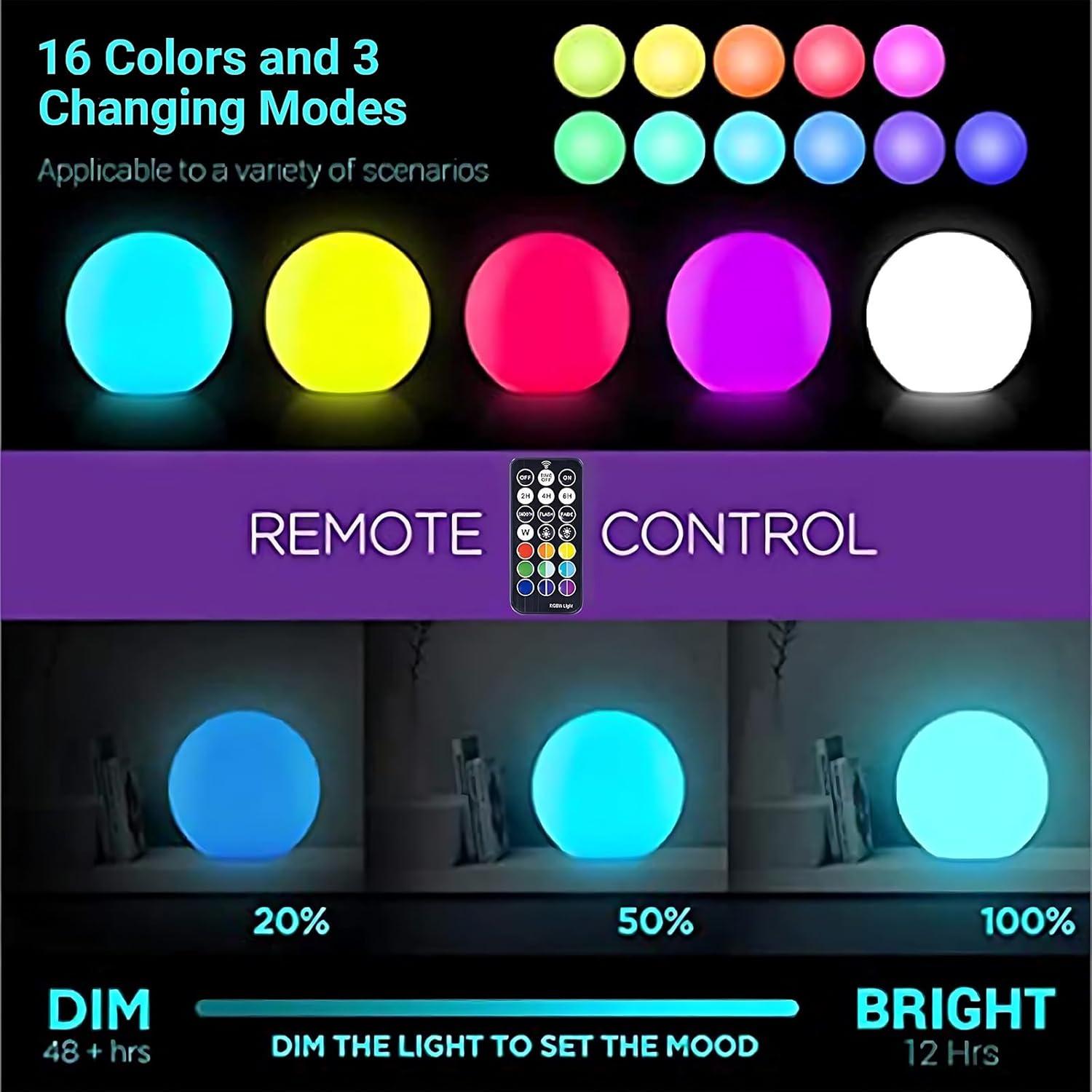 8-Inch Multicolor LED Night Light Ball with Remote