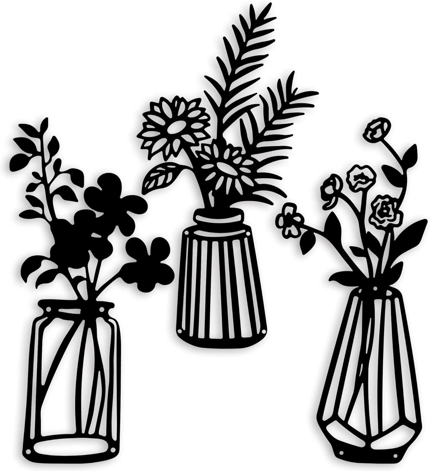 Black Metal Floral Vase Wall Art Set of 3