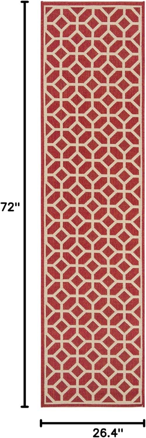 Beach House BHS127 POWER LOOMED Indoor/Outdoor Runner Rug - Red/Creme - 2'2"x6' - Safavieh