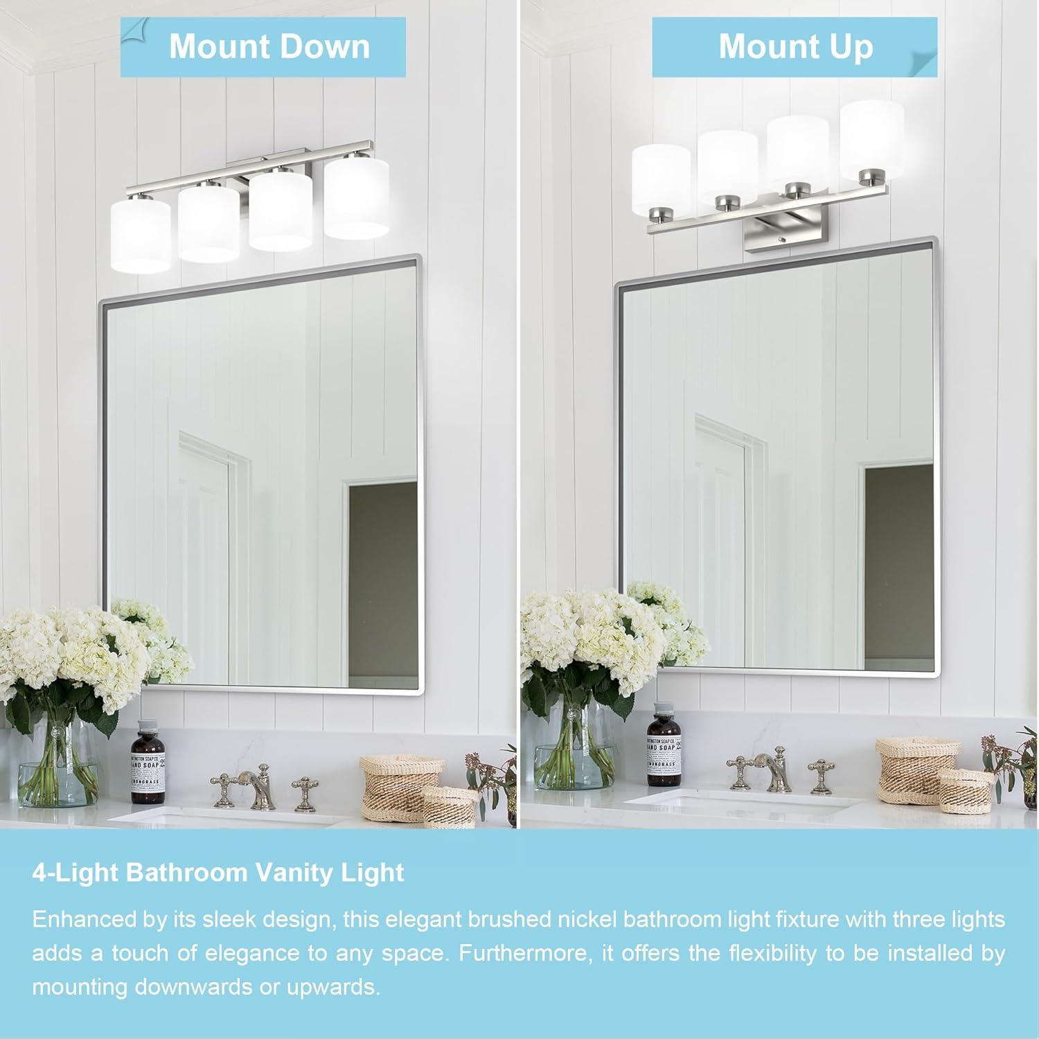 Brushed Nickel Bathroom Light Fixtures, 3-Light Modern Vanity Light Over Mirror