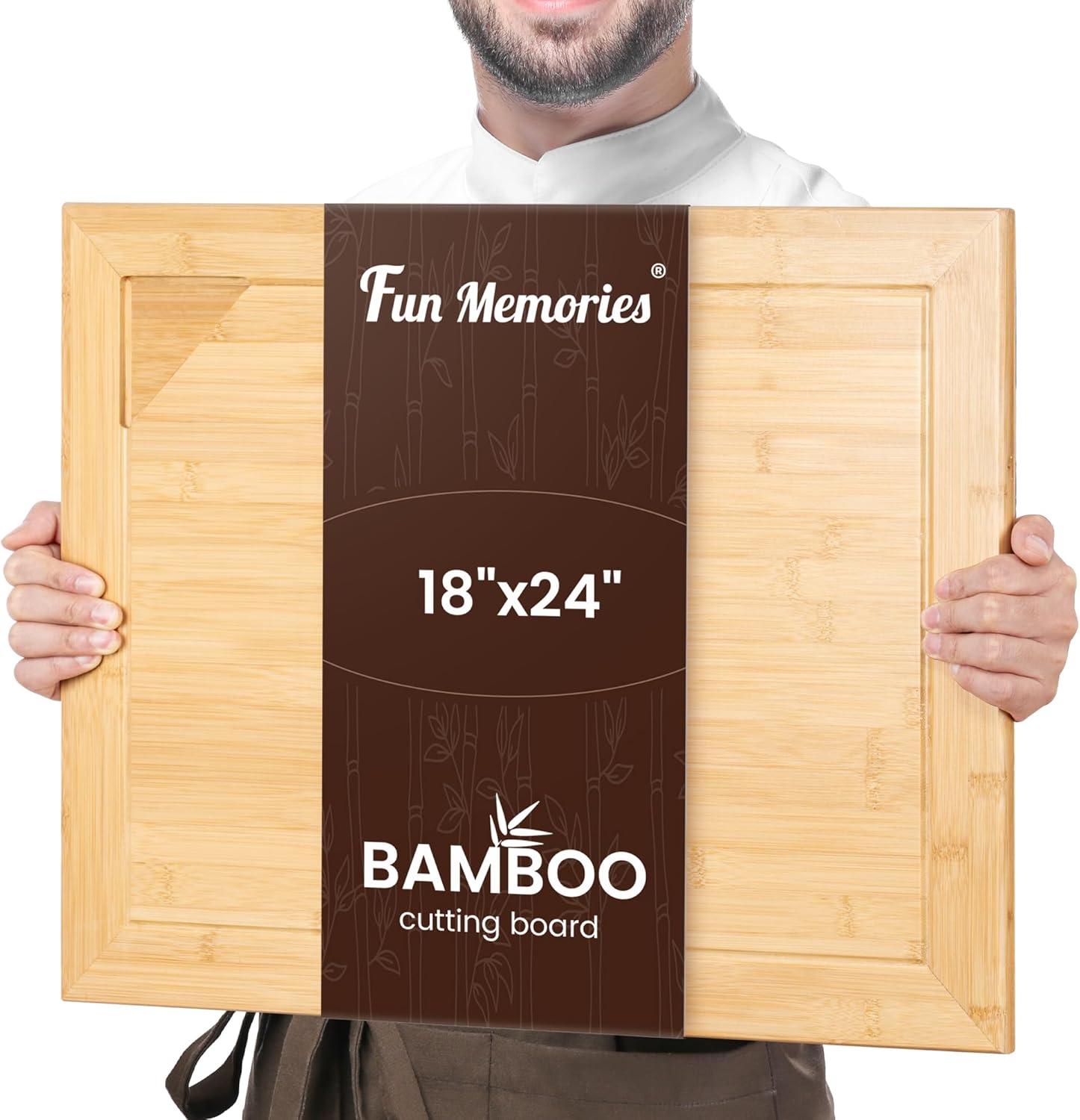 2024 New 24 Inch Extra Large Bamboo Cutting Board for Kitchen, Heavy Duty Wood Kitchen Stovetop Cover Chopping Board with Side Handles and Groove, 100% Organic Bamboo