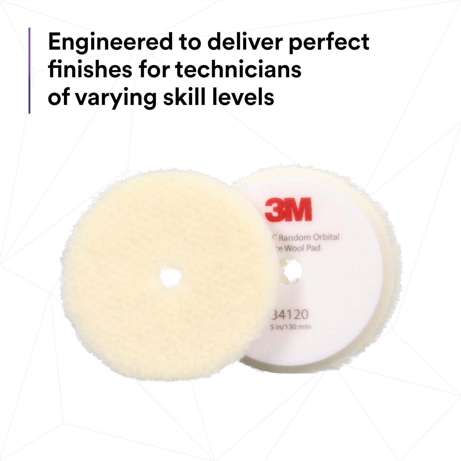 3M Perfect-It Random Orbital Coarse Wool Compounding Pad 34120, 5 Inch (130 mm), White, 2 Pads/Bag