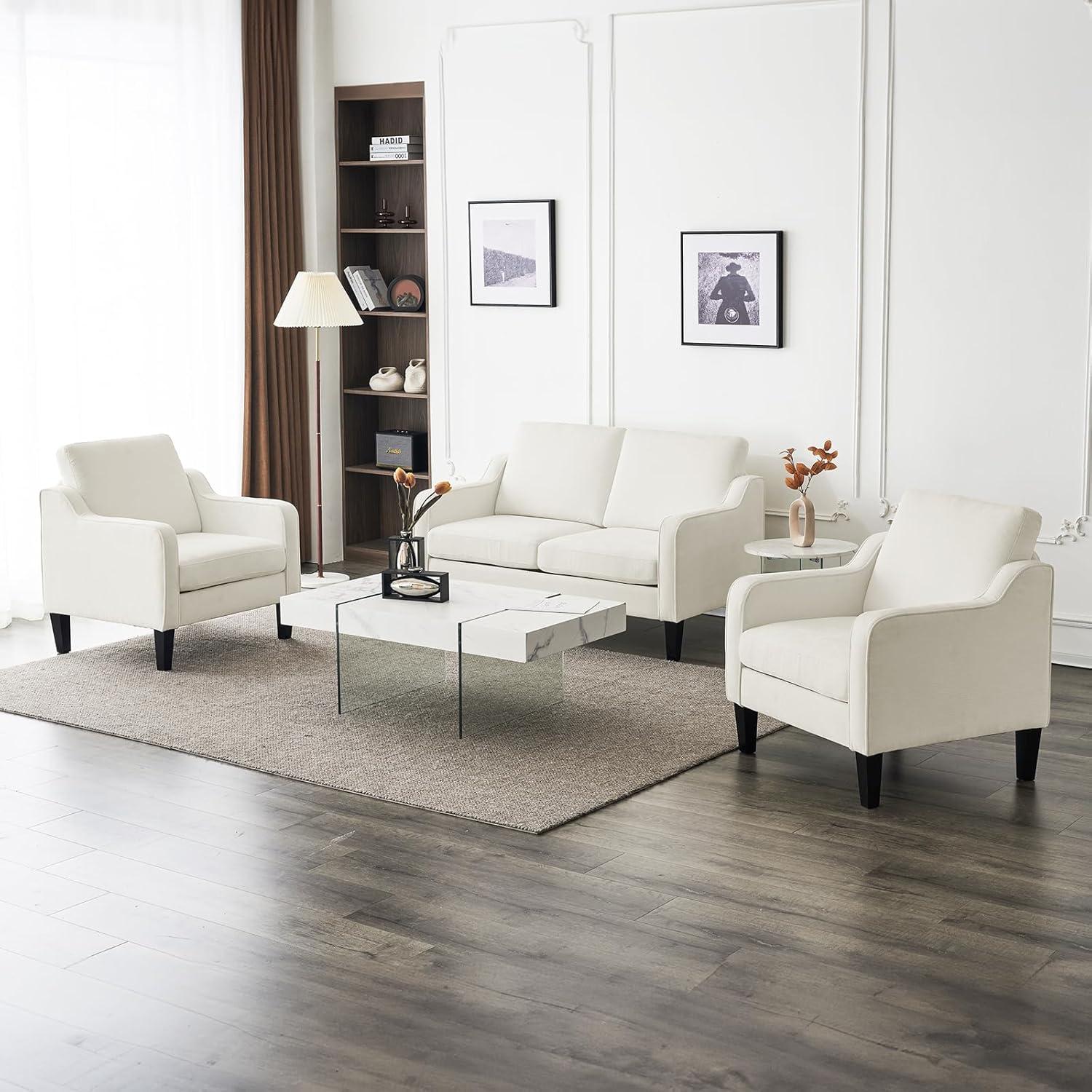 CHAUKY Loveseat Mid-Century Modern Loveseat Sofa Couch 53" Wide 2 Seater Sofa Couch Love Seat with Scooped Armrest for Small Spaces, Living Room, Dorm, Bedroom, Apartment (Creamy White)