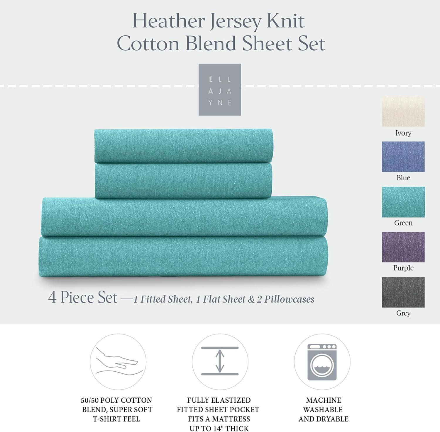 Ella Jayne Soft Heather Jersey Knit Sheet Set, 3-pc, TwinXL, Green