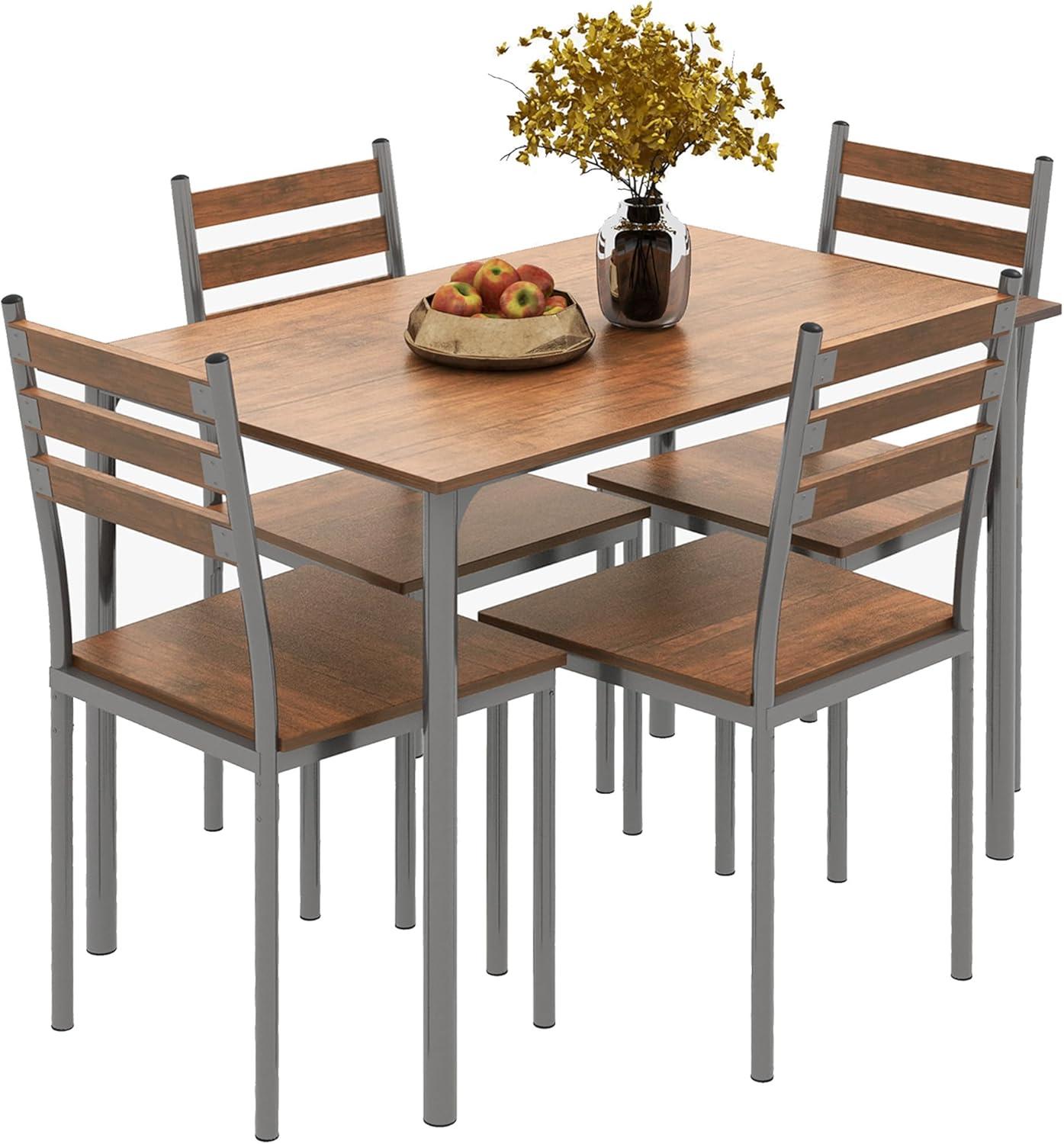 HOMCOM Modern 5-Piece Wooden Counter Dining Kitchen Table Set, 1 Table 4 Chairs Metal Legs, Suitable For Outdoors, gray