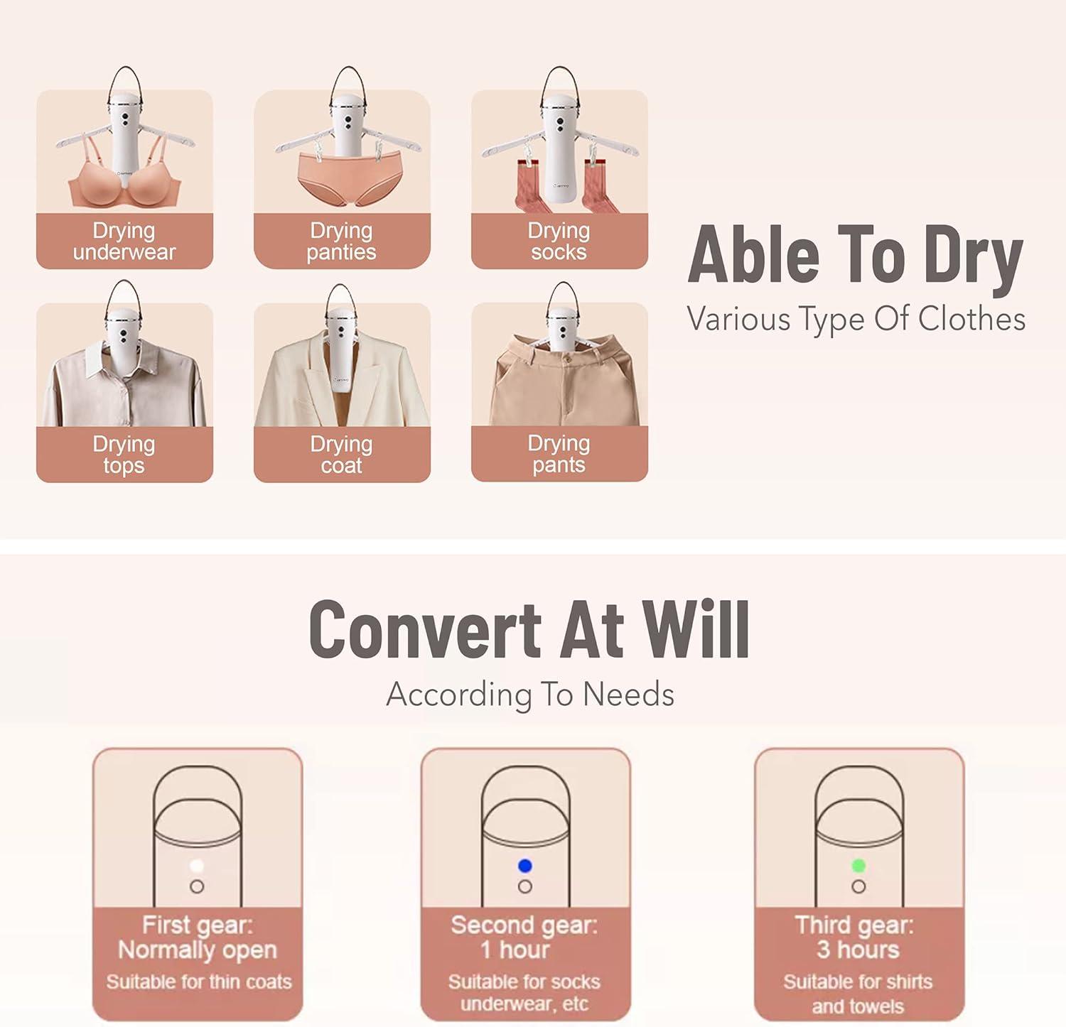 MASTER CRAFT WINDOW AND DOOR Electric Portable Dryer For Clothes - Mini Clothes Dryer With Shoe Drying Attachment, Foldable Drying Rack, Super-Quiet Motor, Timers Automatically Shutdown - Compact Travel Dryers For RV And Apartments