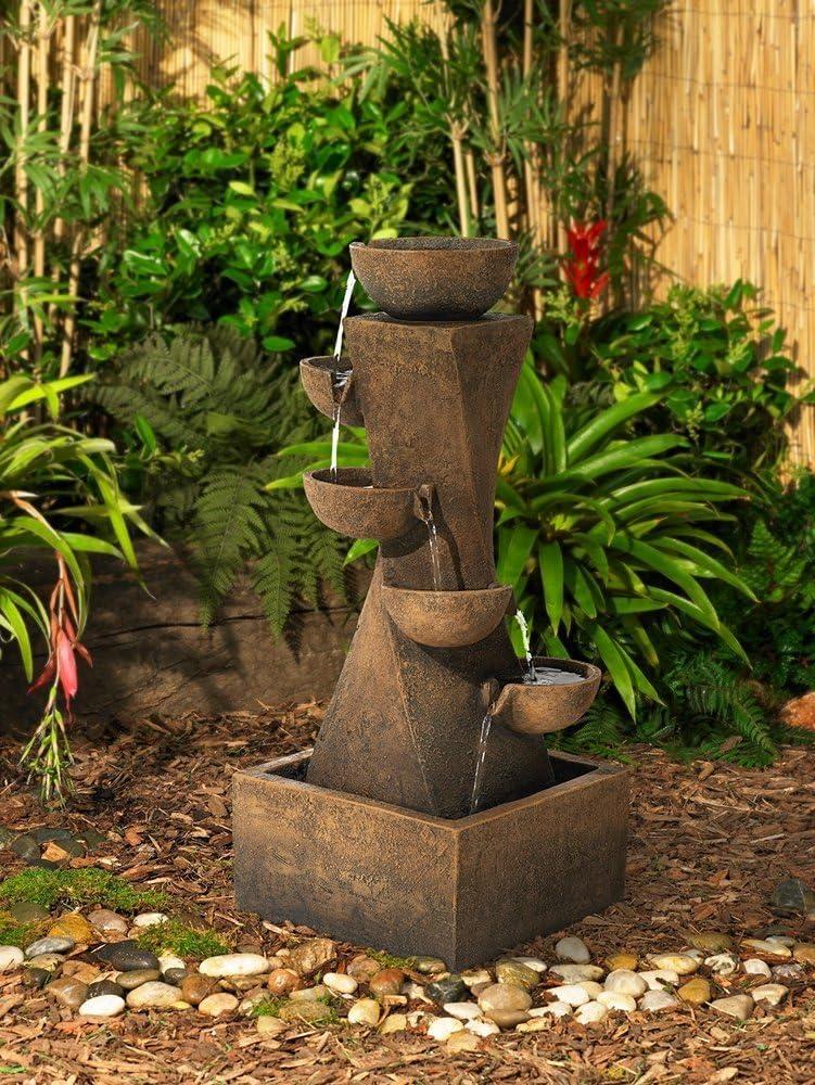 John Timberland Cascading Bowls Rustic Cascading Bowls Outdoor Floor Water Fountain with LED Light 27 1/2" for Yard Garden Patio Home Deck Porch