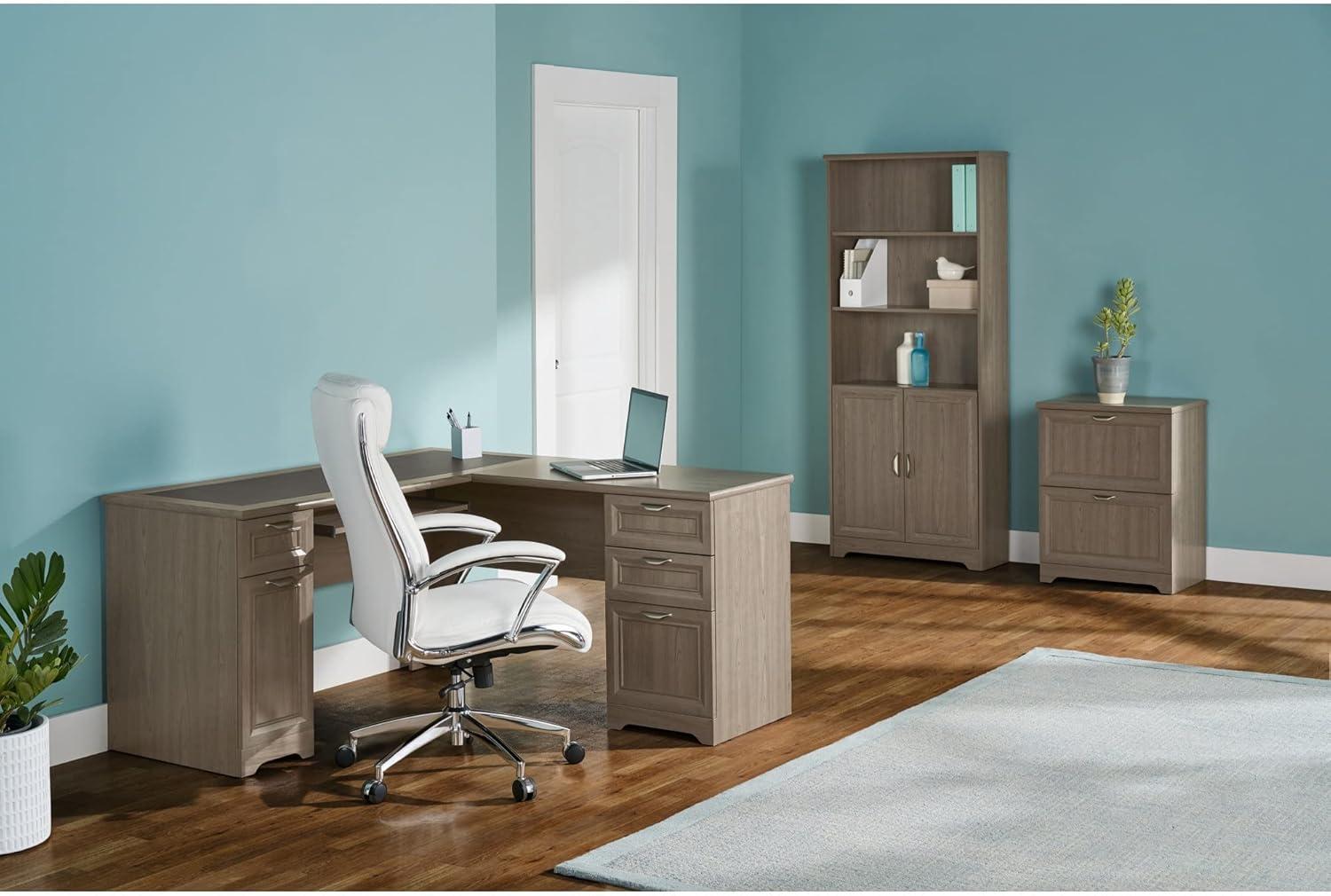 Modern Gray L-Shaped Corner Computer Desk with Keyboard Tray and Drawers