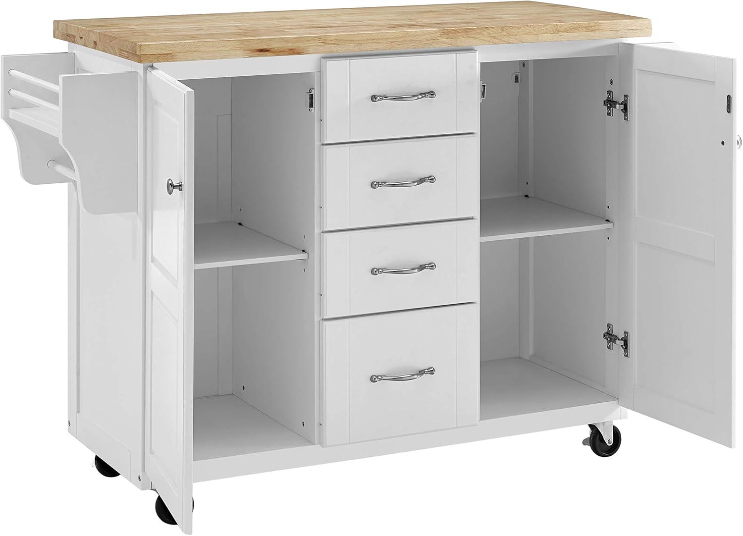 Elliott White and Natural Wood Kitchen Cart with Storage and Spice Rack