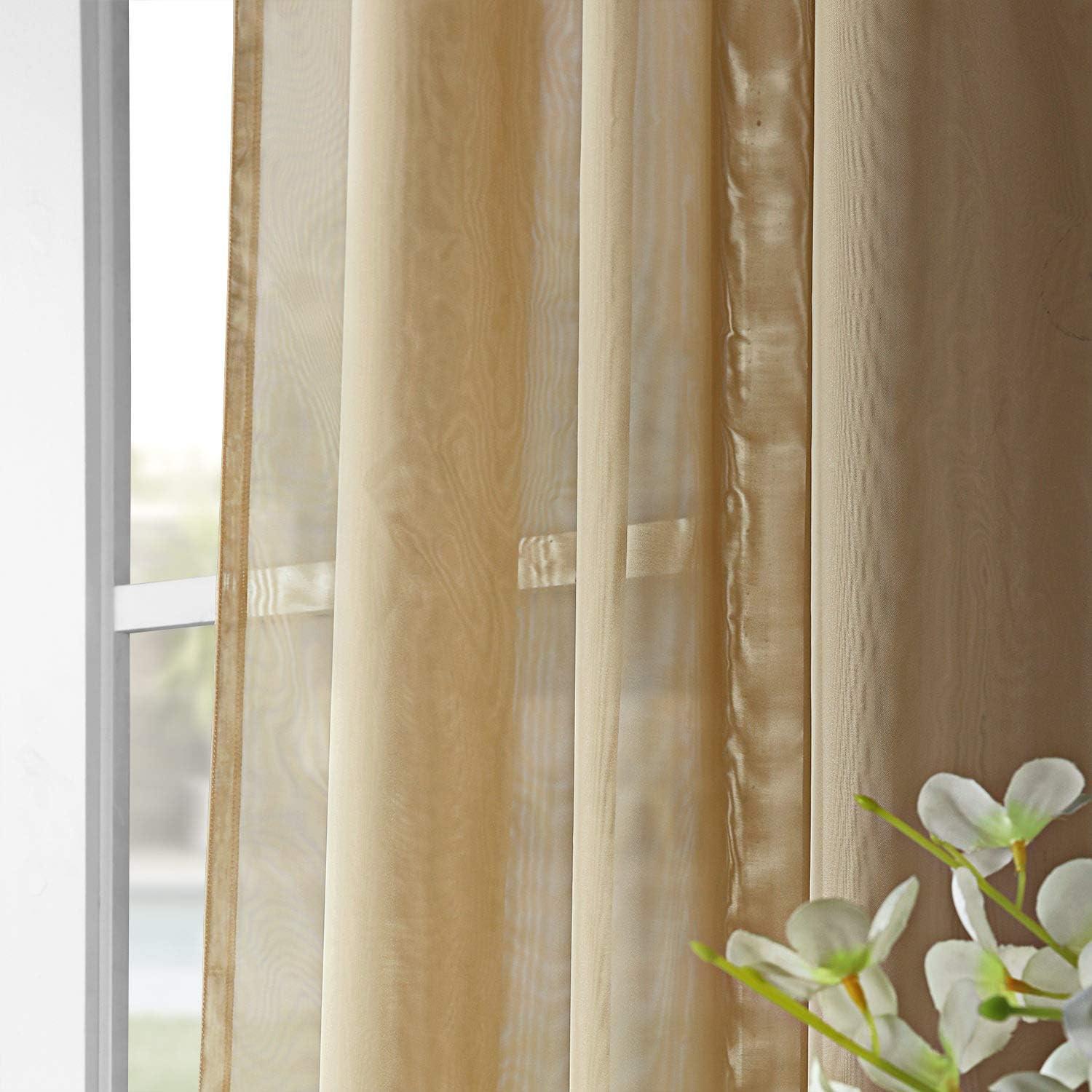 Soft Tan Sheer Polyester Rod Pocket Window Panels - 84"L x 50"W