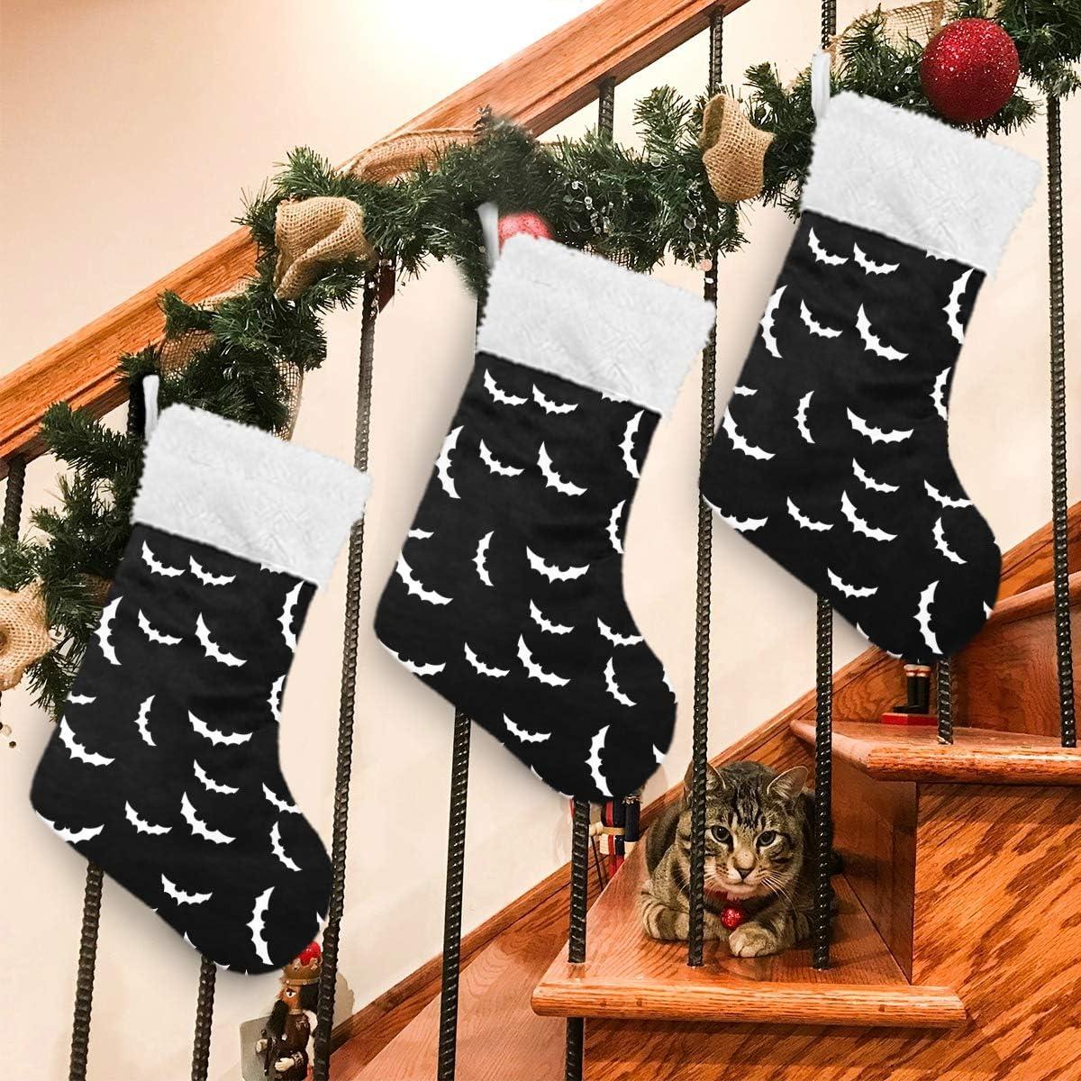 Hotbar Christmas Stocking Bats Silhouette, Plush Xmas Stockings Stair Fireplace Decoration for Holiday Party Festival 1 Pack