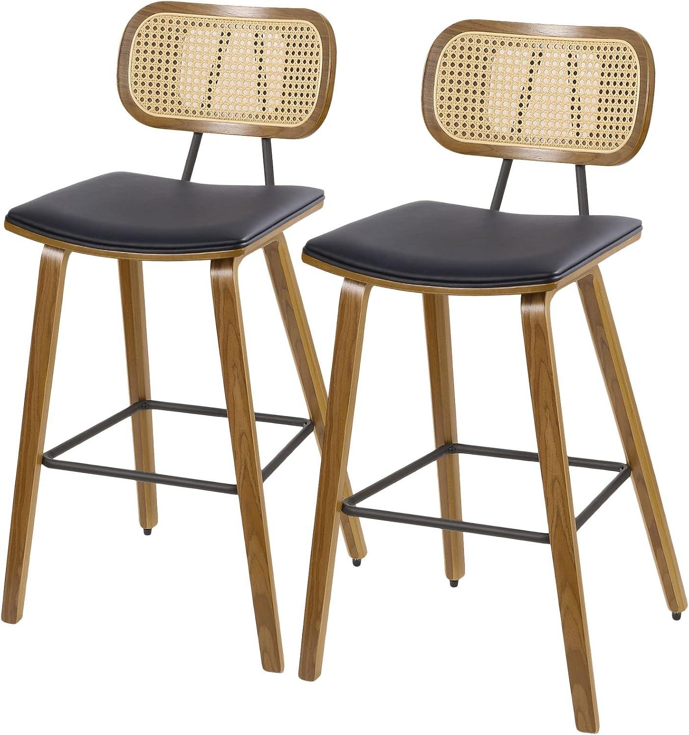 26" Upholstered Rattan Counter Height Stool (Set of 2)