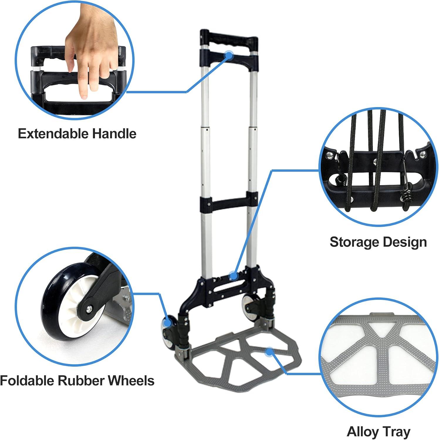 Aluminum Folding Hand Truck with Rubber Wheels and Strap