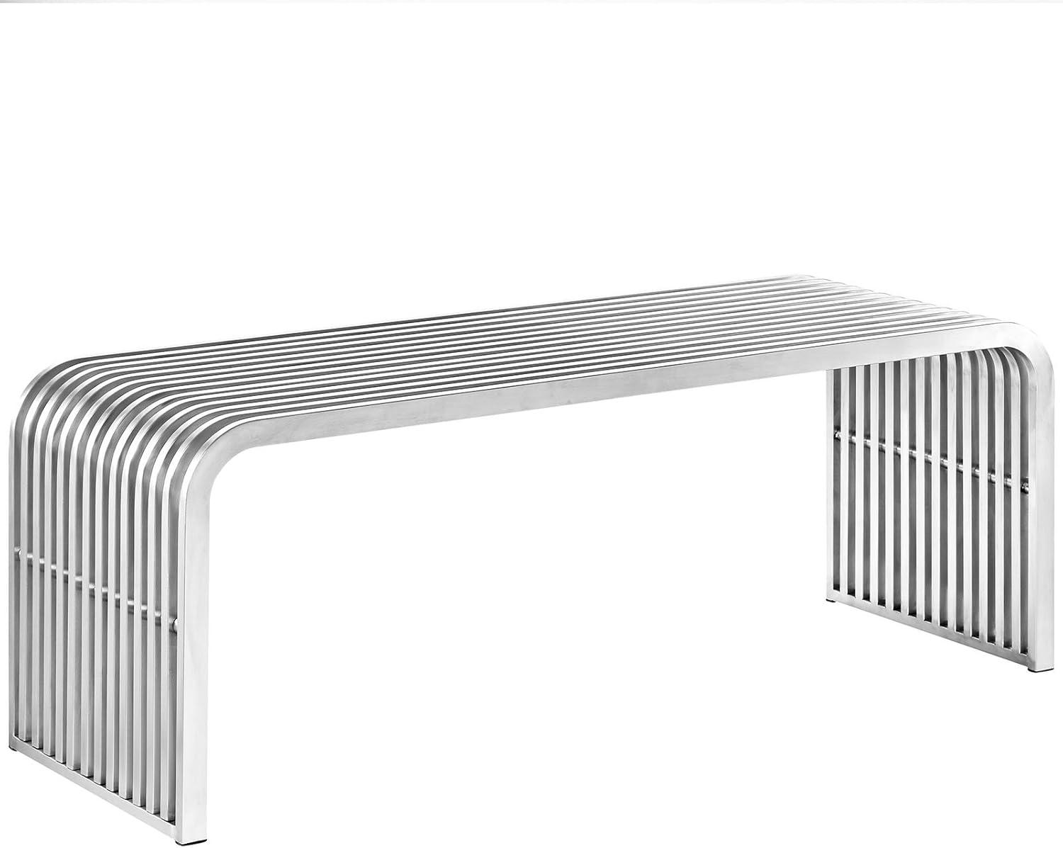 Modway Pipe 47" Modern Style Stainless Steel Bench in Silver