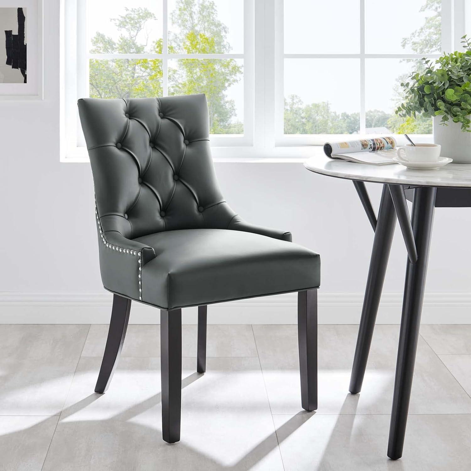 Modway Regent Vinyl Dining Chair Black: Upholstered, Wood Frame, Spot Clean, No Tools Assembly