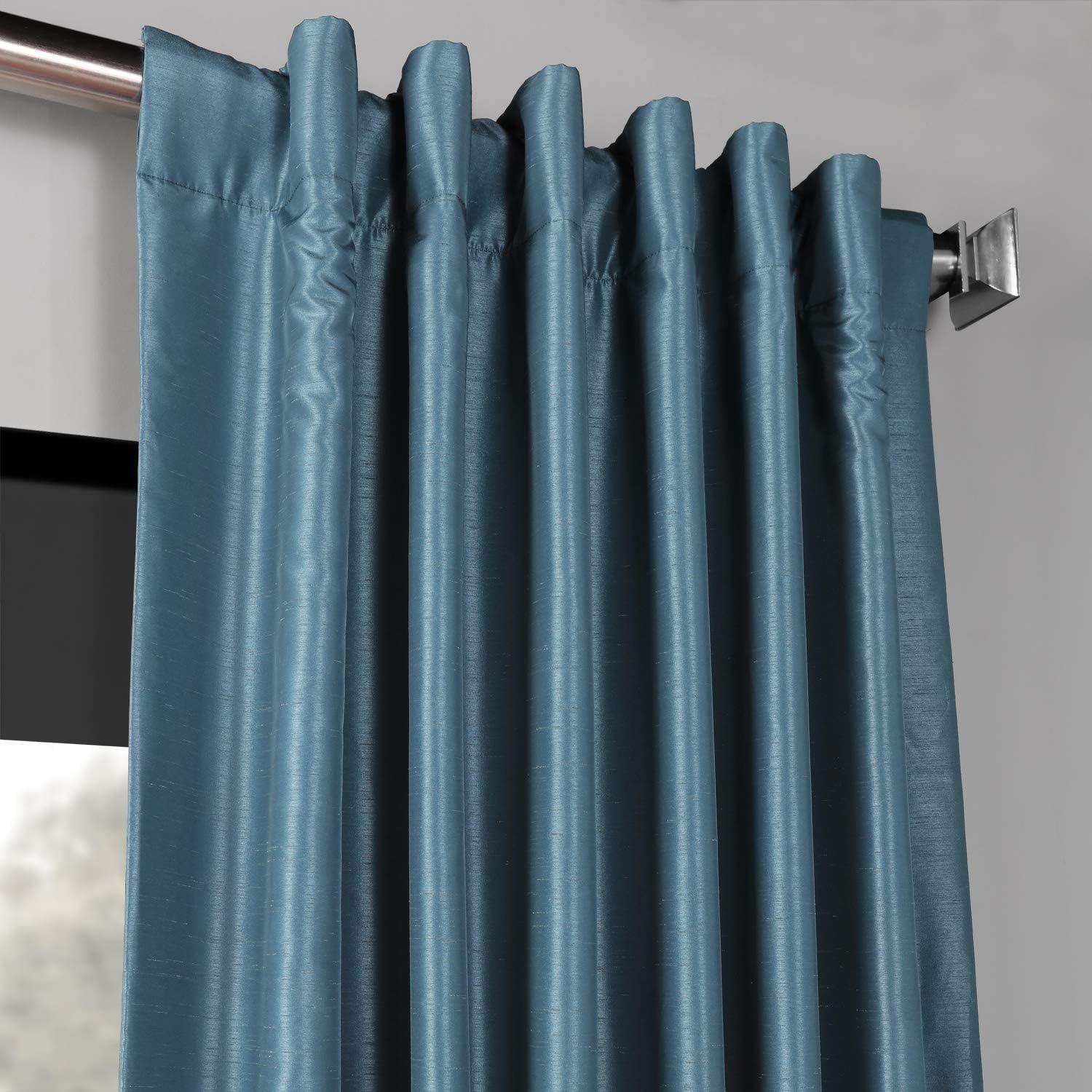 Nassau Blue Blackout Vintage Textured Faux Dupioni Silk Curtain (1 Panel), Nassau Blue, 50W X 96L