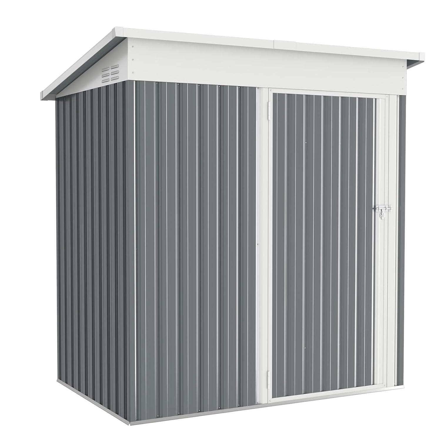 AECOJOY 12' x 10' Outdoor Storage Shed with Lockable Door Patio Metal Garden Storage Building in Dark Gray for Outside
