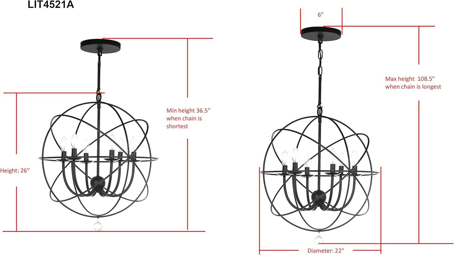 Evie 22 Inch Dia Adjustable Chandelier - Black - Safavieh.