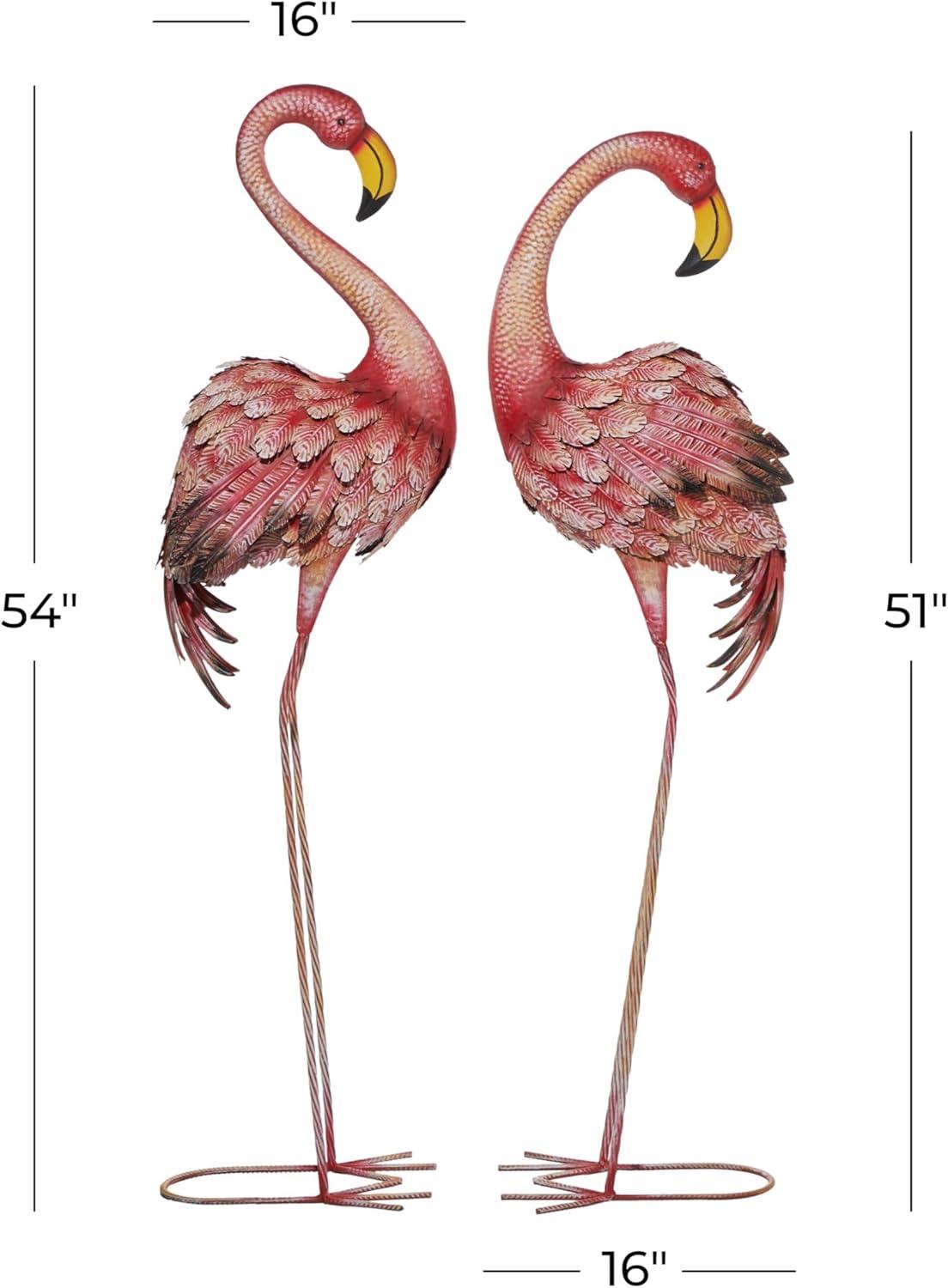 DecMode 54" Indoor Outdoor Standing Flamingo Garden Sculpture with Yellow Accents and Coiled U Shaped Feet (2 Pack)