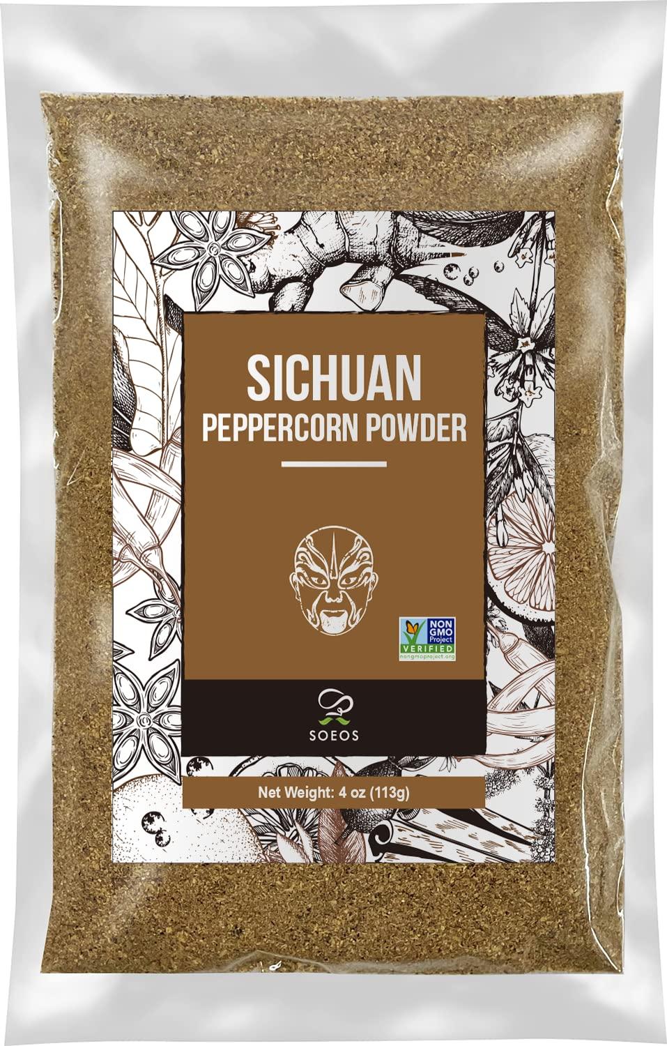 Soeos Sichuan Peppercorn Powders, Szechuan Peppercorn Powders, Crushed Green Sichuan Peppercorns Powder, Ground Pepper Powders, 4 oz.