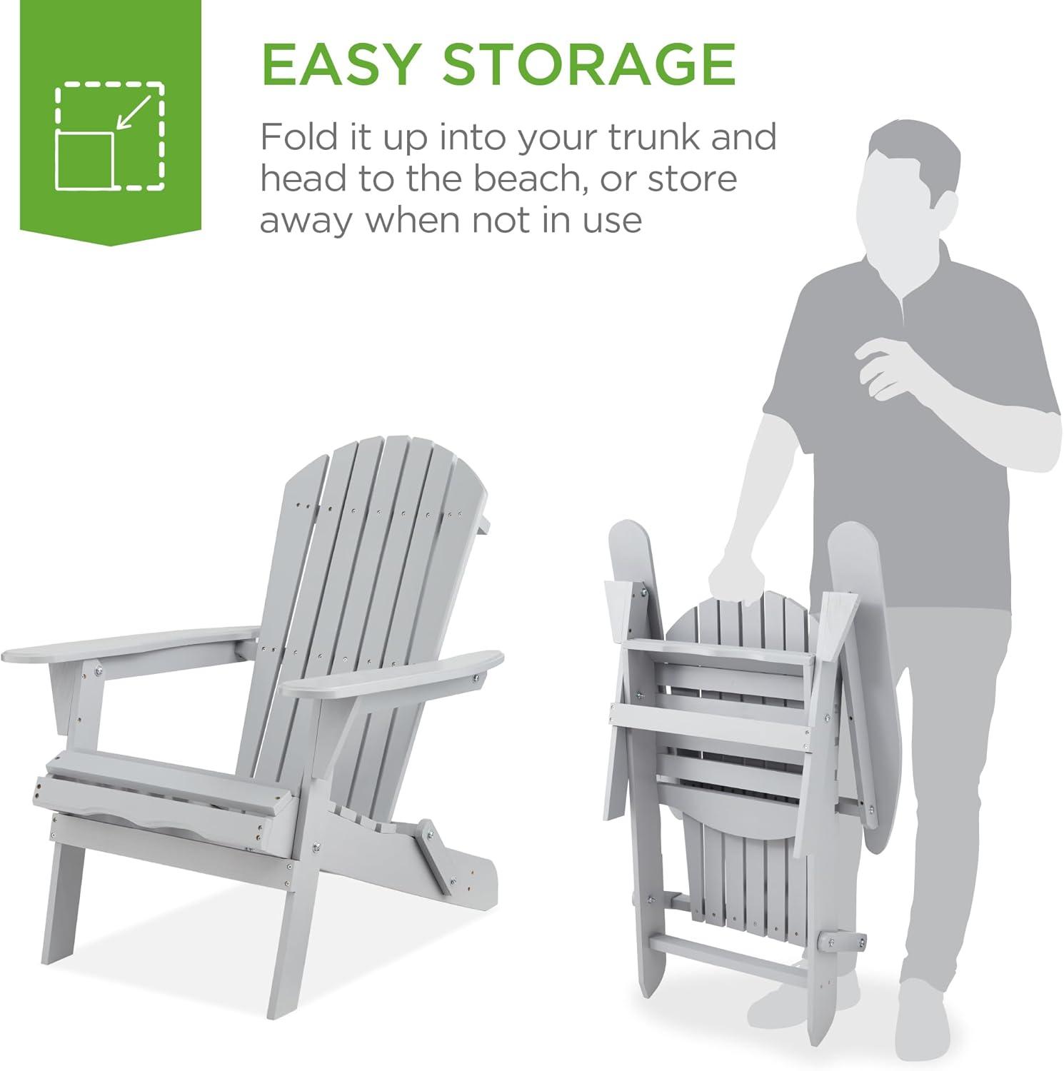 Gray Hemlock Wood Folding Adirondack Chair with Arms