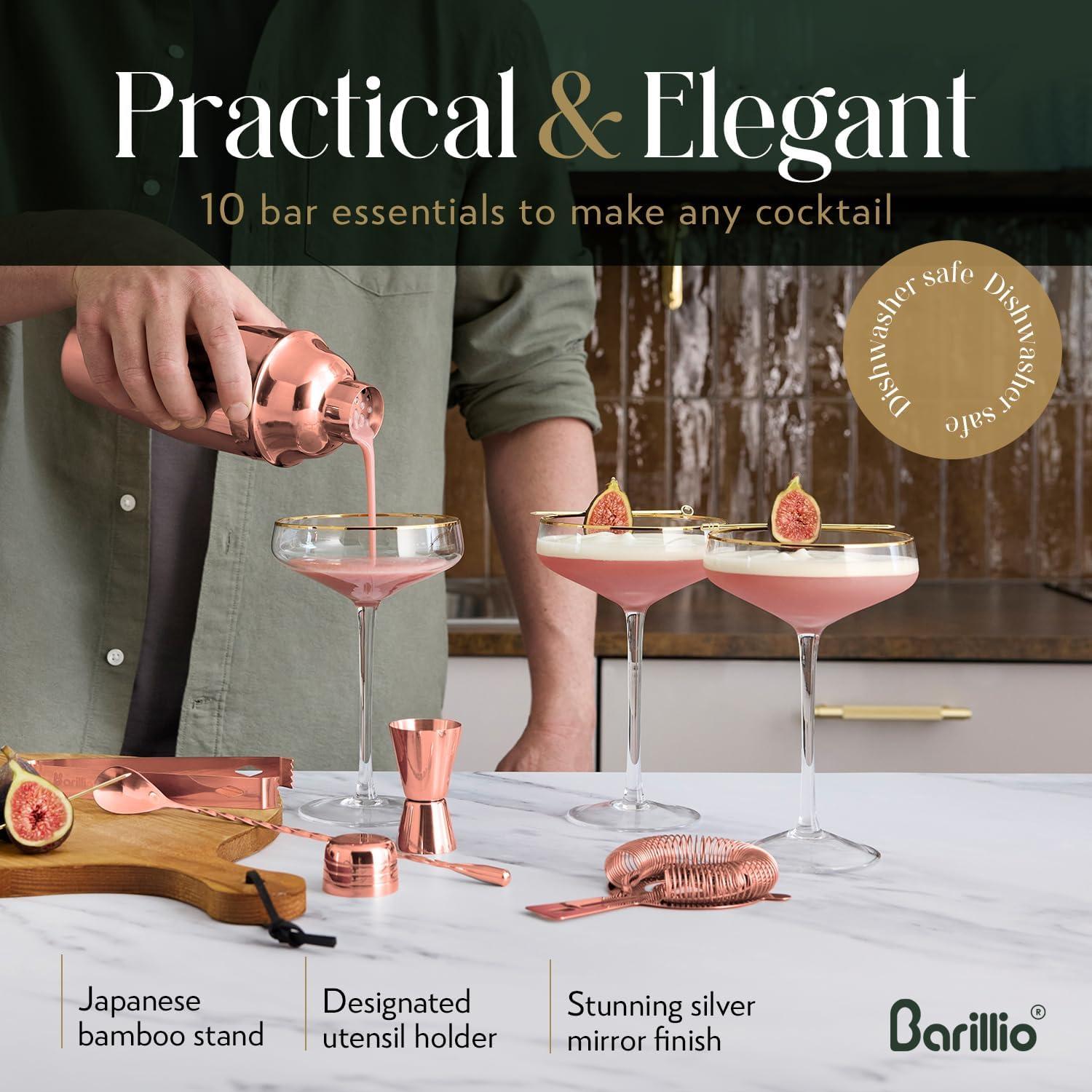 Rose Gold Stainless Steel Bartender Kit with Bamboo Stand