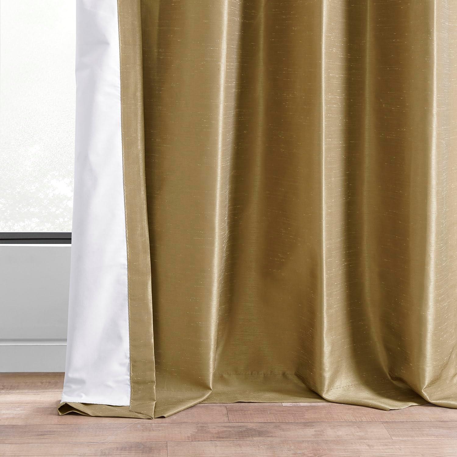 Flax Gold Grommet Blackout Vintage Textured Faux Dupioni Silk Curtain (1 Panel), Flax Gold, 50W X 96L