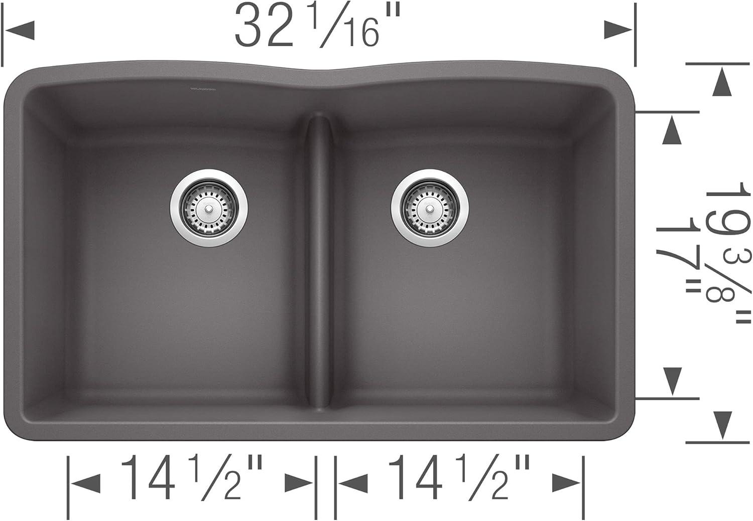 Diamond SILGRANIT 32" L X 19.25'' W Double Bowl Undermount Kitchen Sink with Low Divide