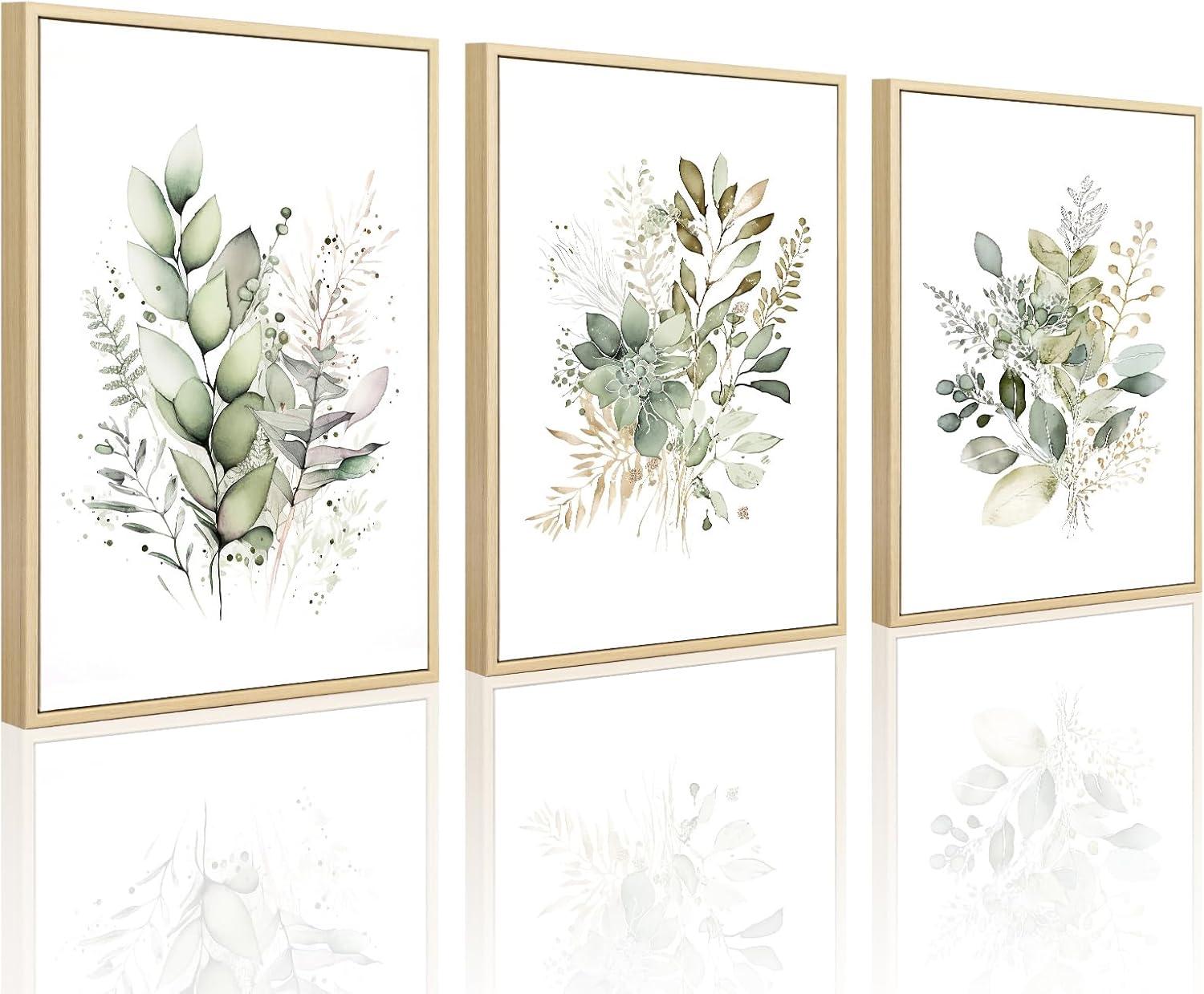 Watercolor Botanical Wall Art Set Of 3 Boho Floral Canvas Wall Decor Prints Sage Green Wildflower Wall Art Modern Flower Pictures Botanical Painting For Bedroom Bathroom 16X24 Inch Unframed