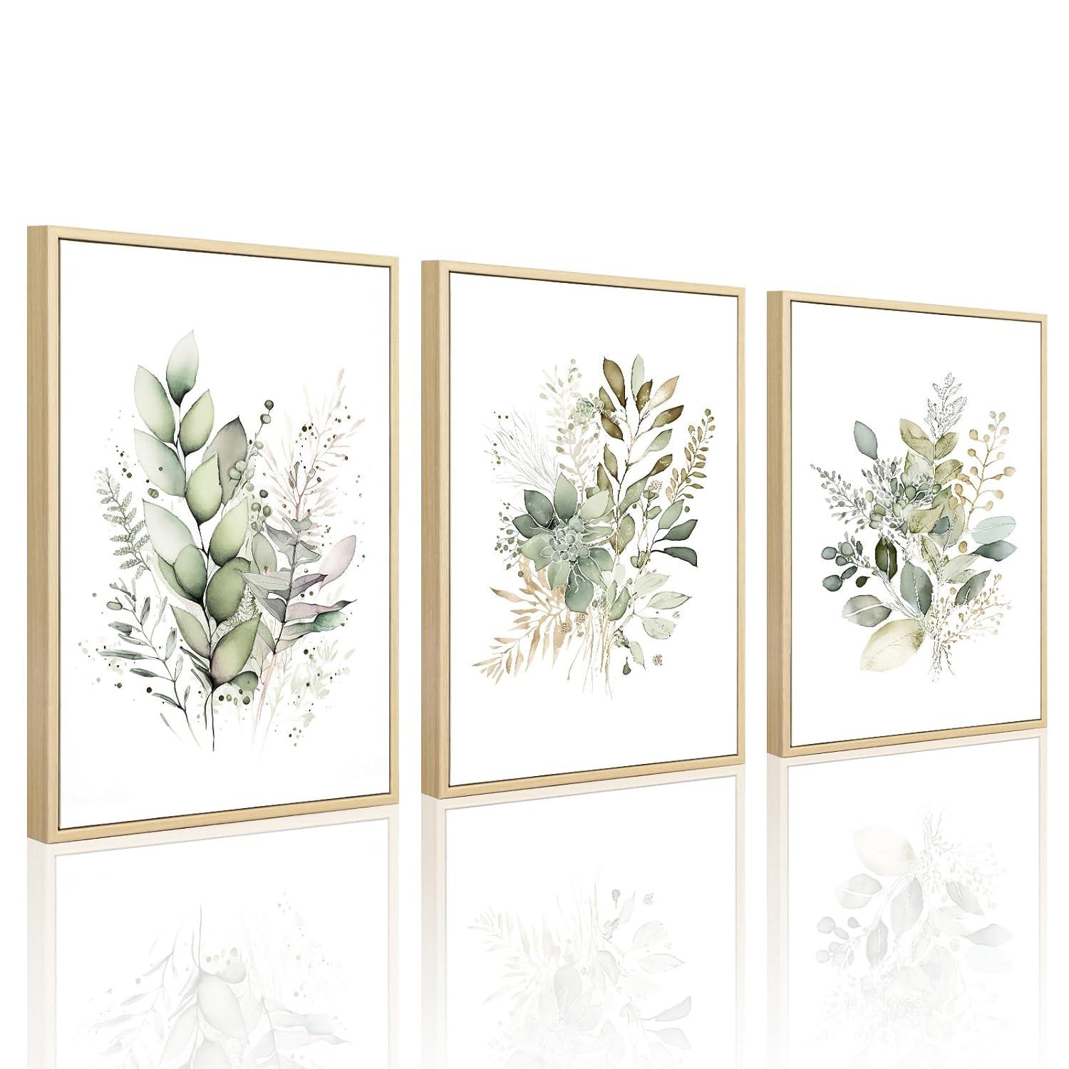Watercolor Botanical Wall Art Set Of 3 Boho Floral Canvas Wall Decor Prints Sage Green Wildflower Wall Art Modern Flower Pictures Botanical Painting For Bedroom Bathroom 16X24 Inch Unframed