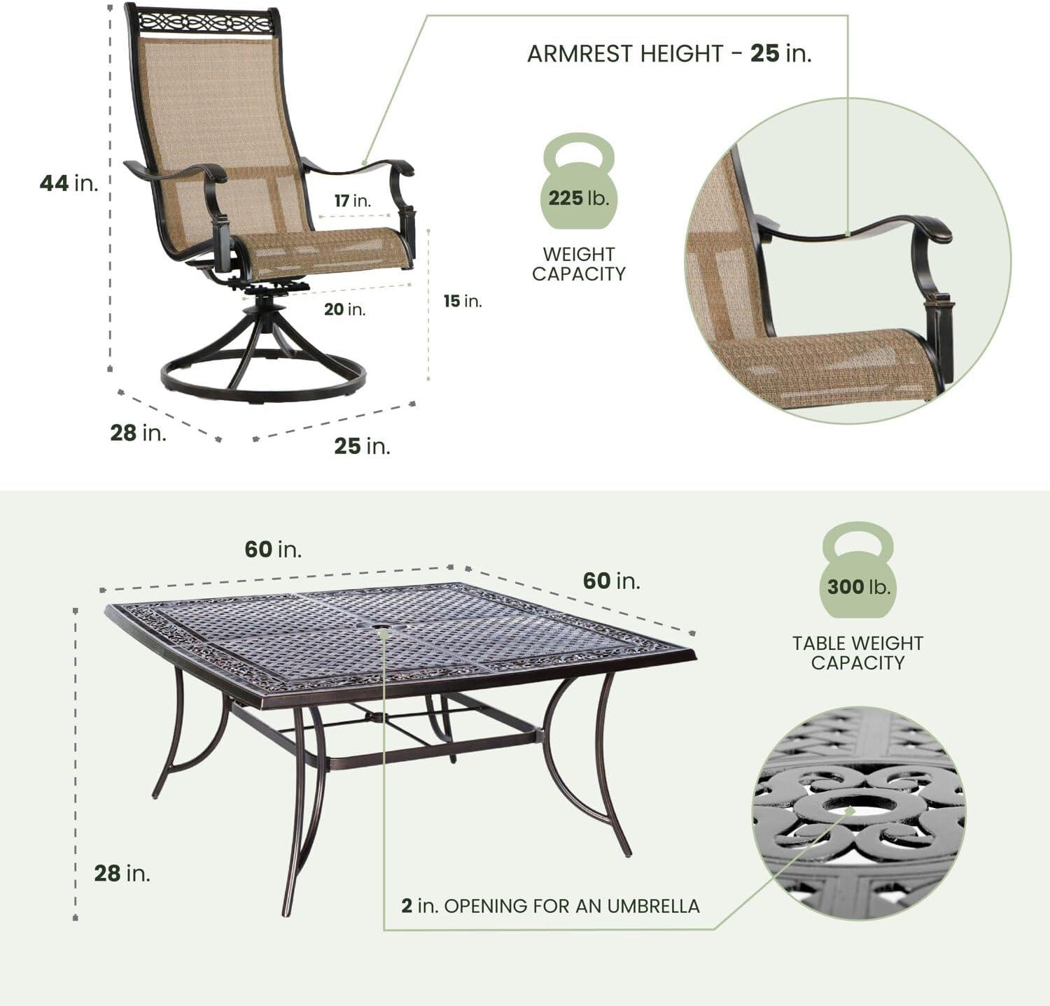 Hanover Outdoor Manor Juego de Comedor para Exterior de 9 Piezas con 8 Balancines Giratorios, Cedro/bronce