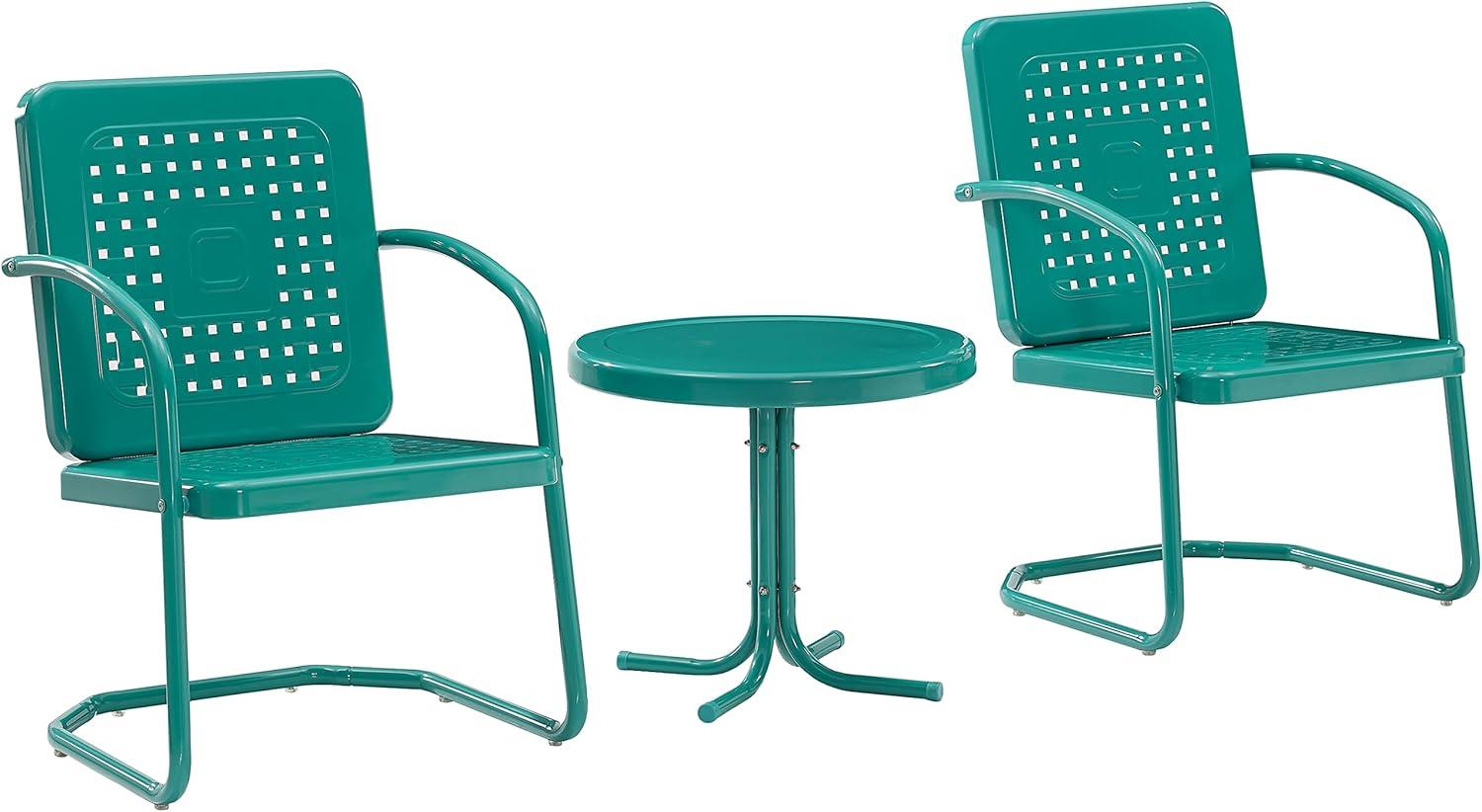 Crosley 3pc Bates Outdoor Patio Chair Set Turquoise: Vintage-Style, Steel Frame, UV-Resistant