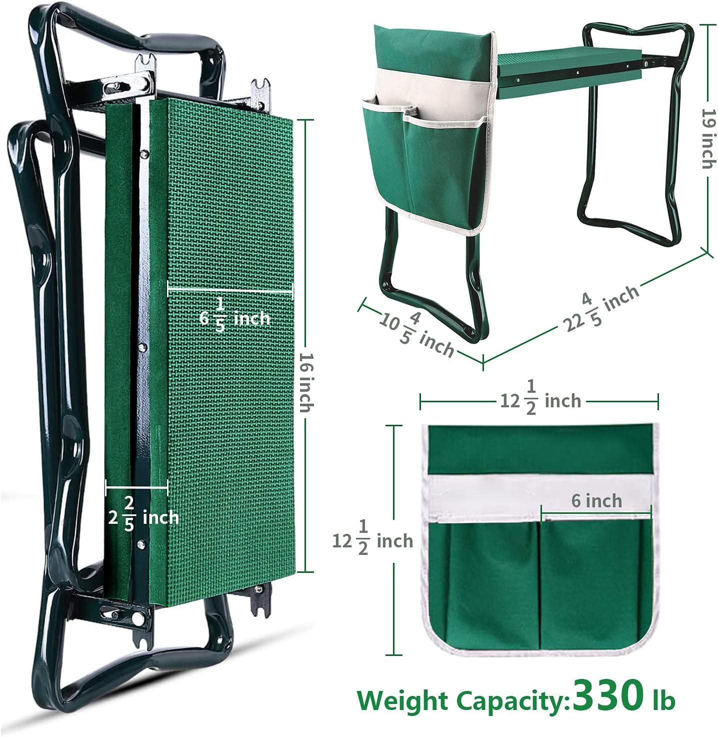 Green Steel Folding Garden Kneeler and Seat with Tool Pouch