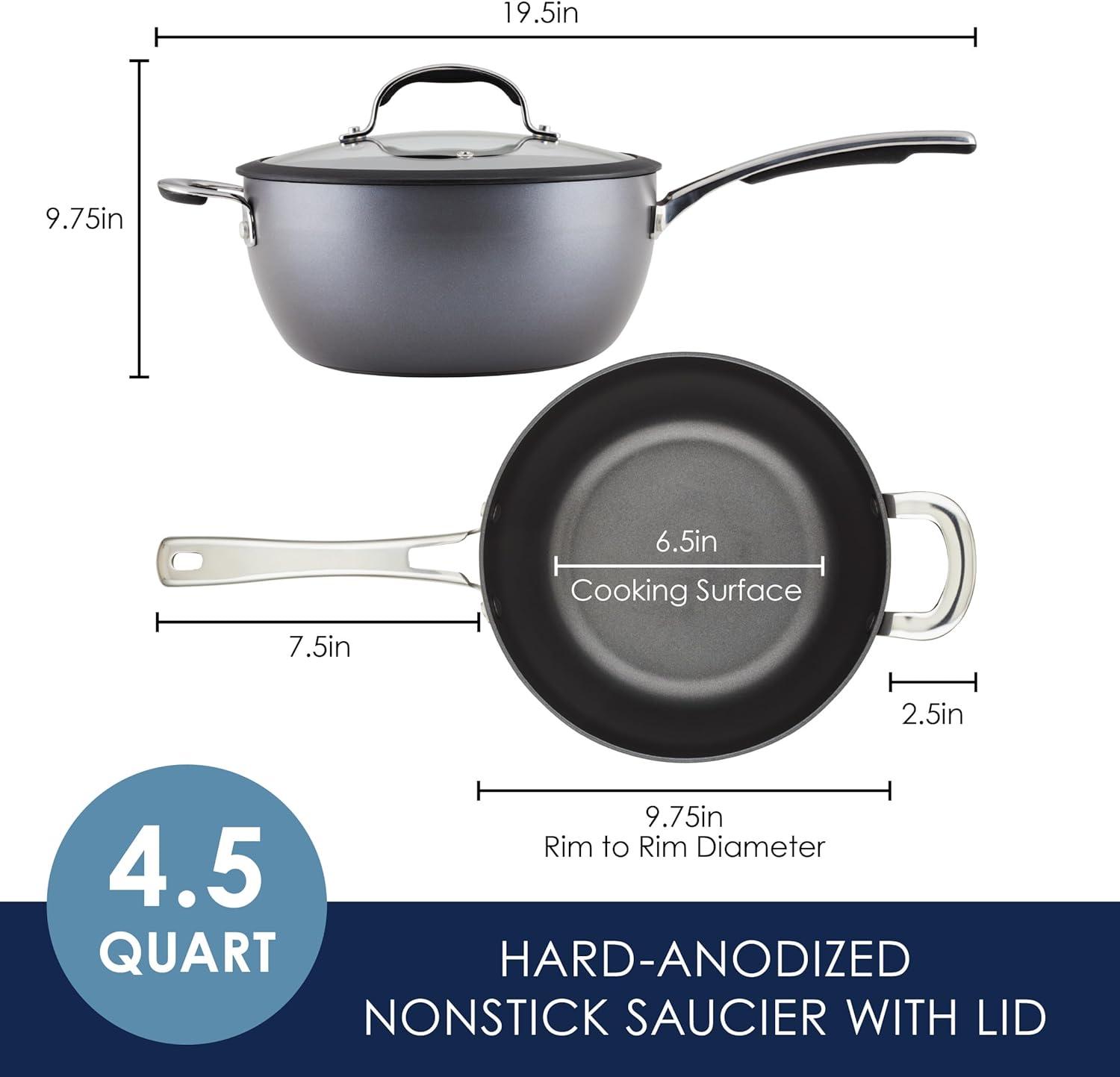 Cook + Create 10-Piece Hard Anodized Aluminum Nonstick Cookware Set in Black