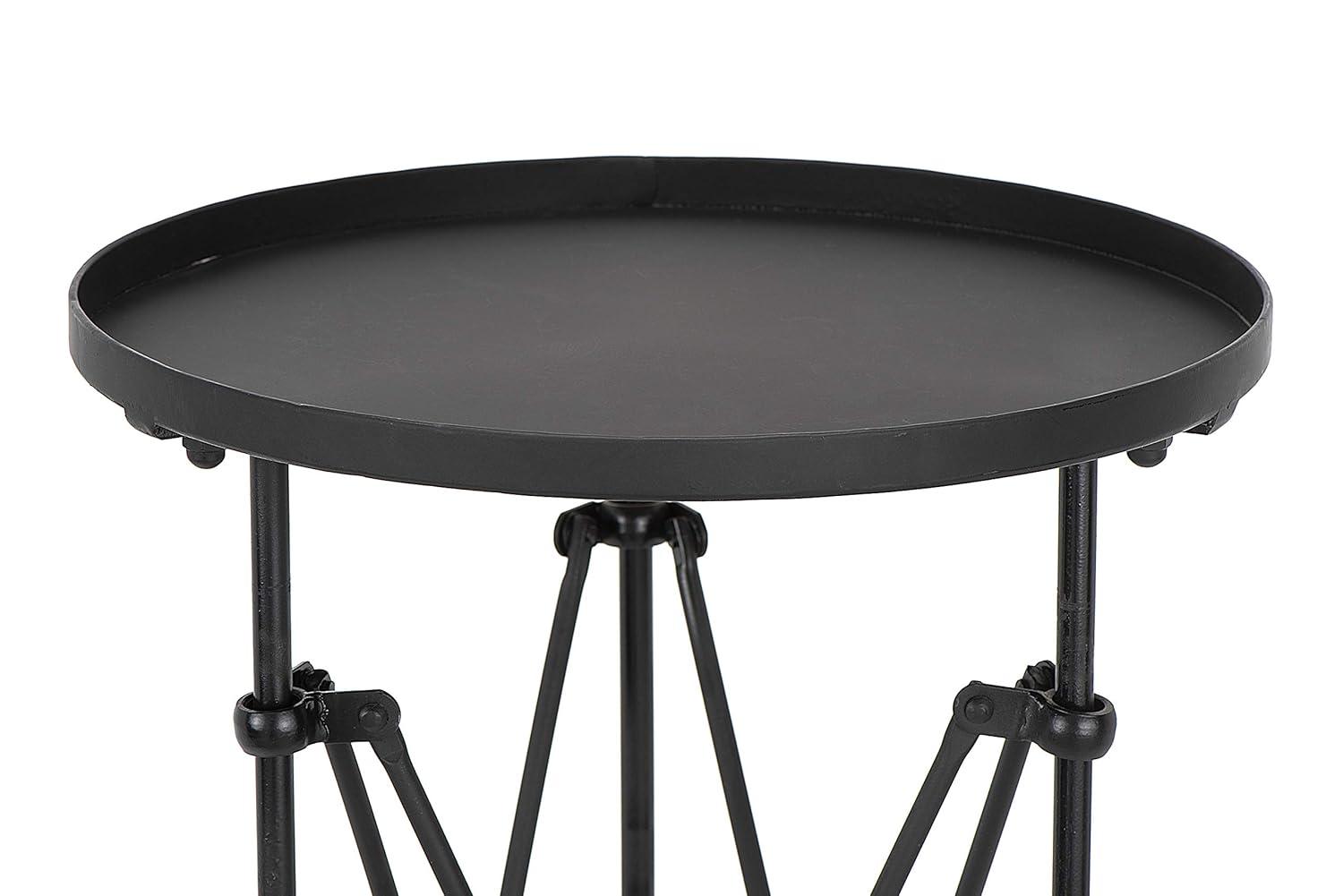 Storied Home Round Metal Side Accent Table with Claw Feet Black: Antique Drum Style, Bedside Use, Nesting Feature