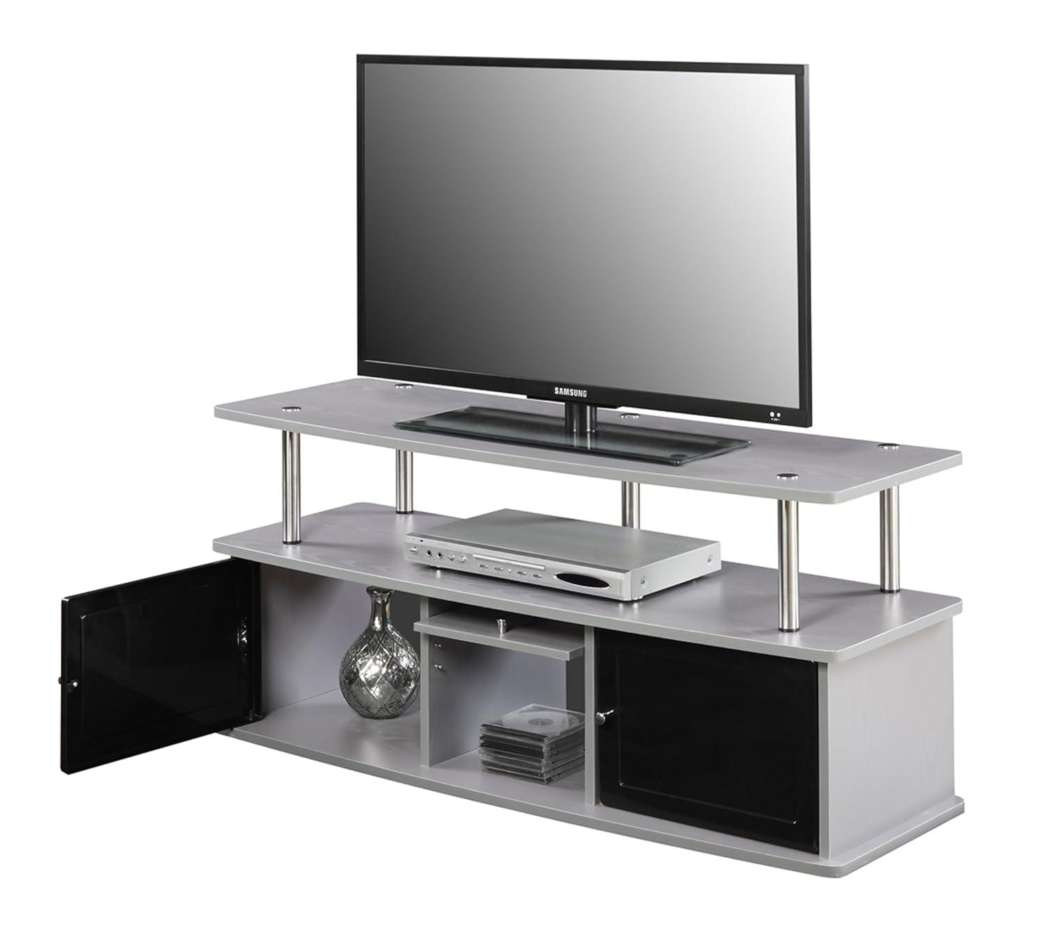 Designs2Go TV Stand with 3 Storage Cabinets and Shelf for TVs up to 55 inches, Gray