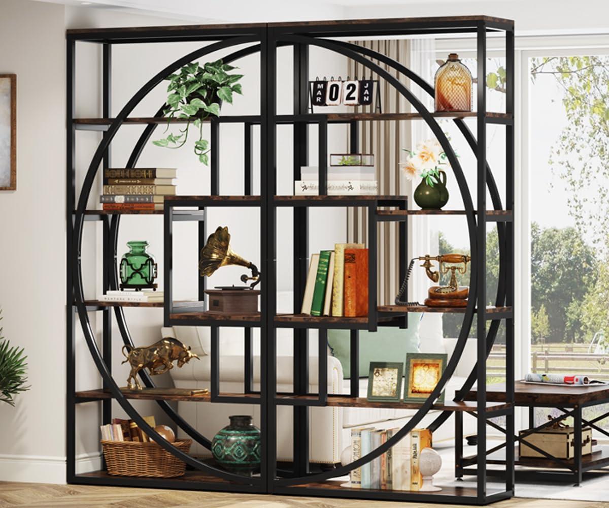 Tribesigns Bookshelf, Industrial 5-Tier Etagere Bookcase, 70.8 inch Tall Bookshelf with 8 Open Storage Shelf, Book Shelf Display Tack Shelving Unit for Home Office Living Room, Rustic Brown