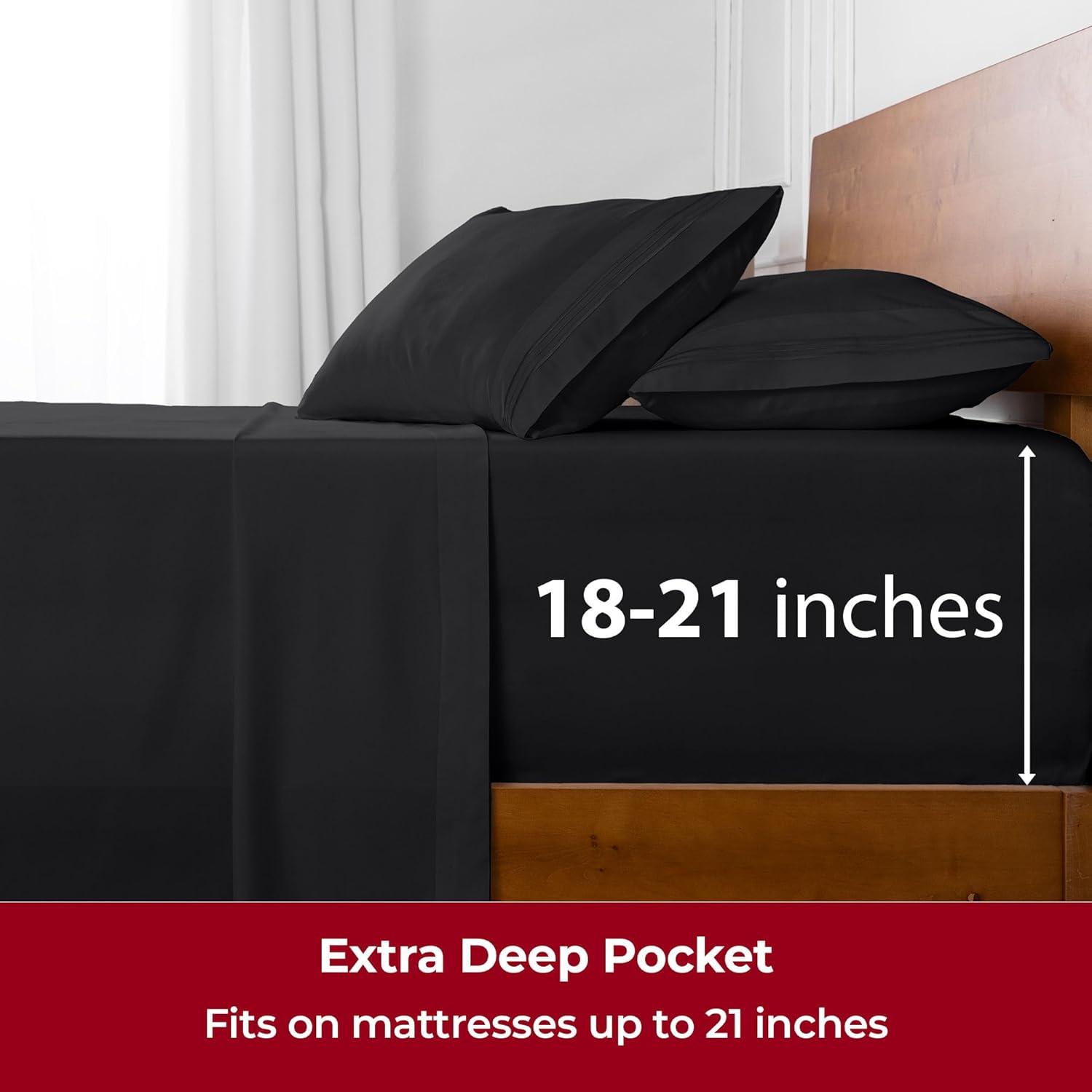 Mellanni Iconic Sheet Set Brushed Microfiber, Extra Deep Pocket, 4 Piece Queen, Black