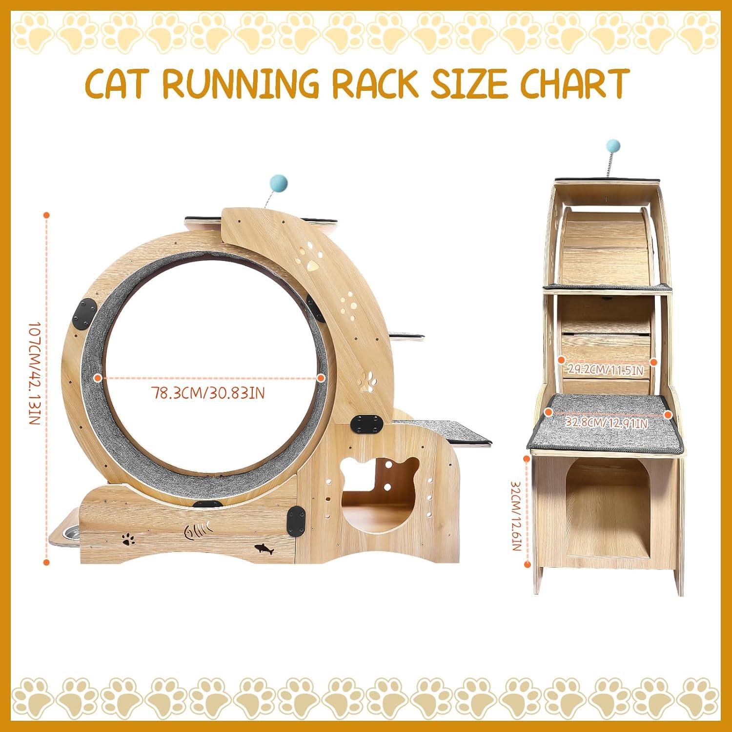 Cat Exercise Wheel for Indoor Cat, 42" Large Diameter Cat Running Wheel, 4-in-1 Cat Exercise Treadmill Wheel with Climbing Ladders & Scratching Board, Ultra Quiet Cat Treadmill Wheel for Daily Fitness