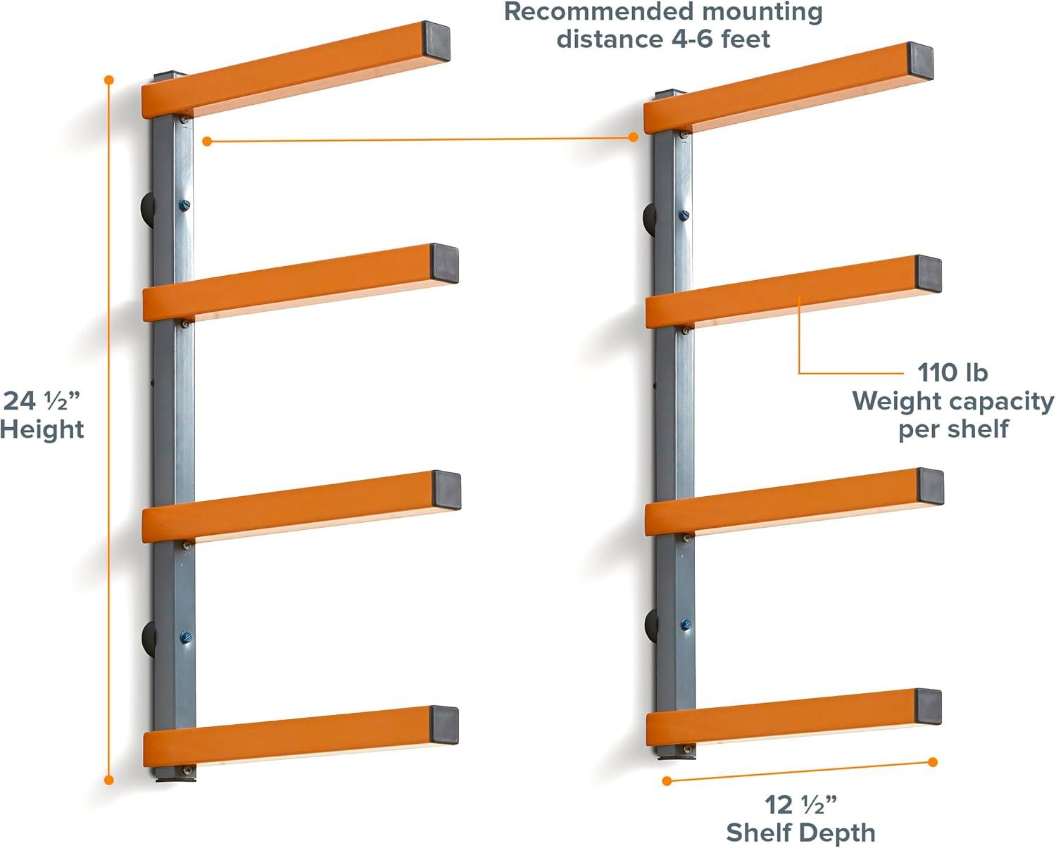 Versatile 4-Level Black Powder-Coated Steel Lumber Storage Rack