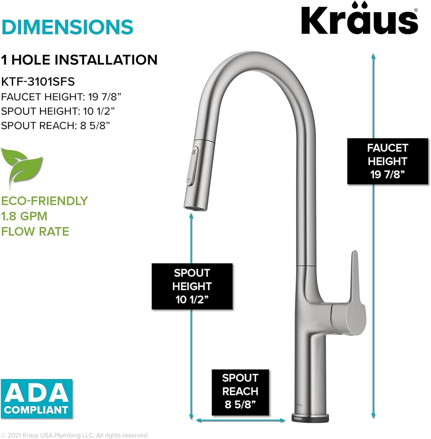 Kraus OlettoTall Modern Single-HandleTouch Kitchen Sink Faucet with Pull Down Sprayer in Spot Free Stainless Steel