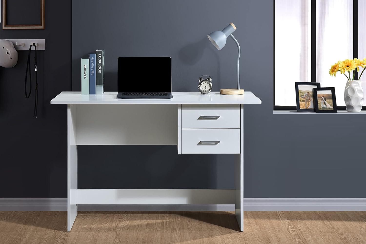 Hodedah Writing Desk with 2-Drawers in White