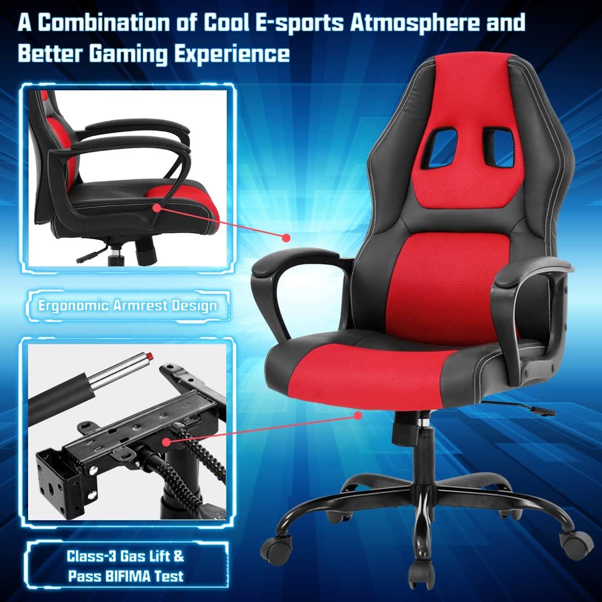 Dkelincs Gaming Chair Adjustable Game Chair PU Leather Computer Chair High Back Office Desk Chair with 360° Rolling Wheels & Lumbar Support for Teen, Red