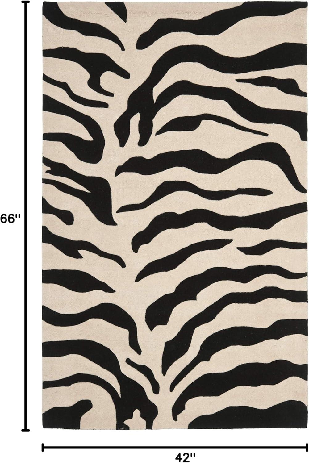 SAFAVIEH Soho Frazier Zebra Striped Wool Area Rug, Beige/Black, 3'6" x 5'6"