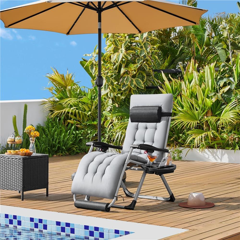 Yaheetech Zero Gravity Chair, Folding Reclining Lounge Recliner with Removable Pad & Headrest & Side Cup Holder Tray for Indoor and Outdoor Gray/2