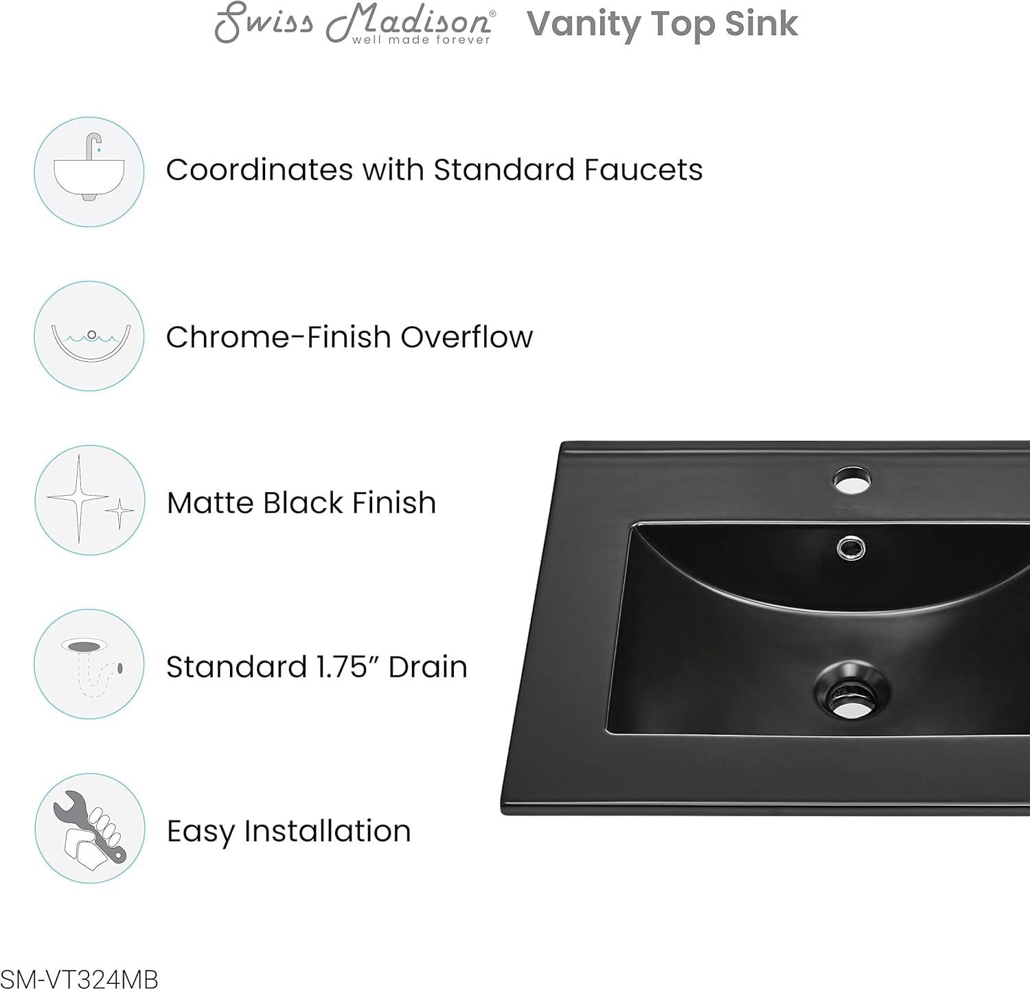 Swiss Madison Ceramic 24" Single Bathroom Vanity Top