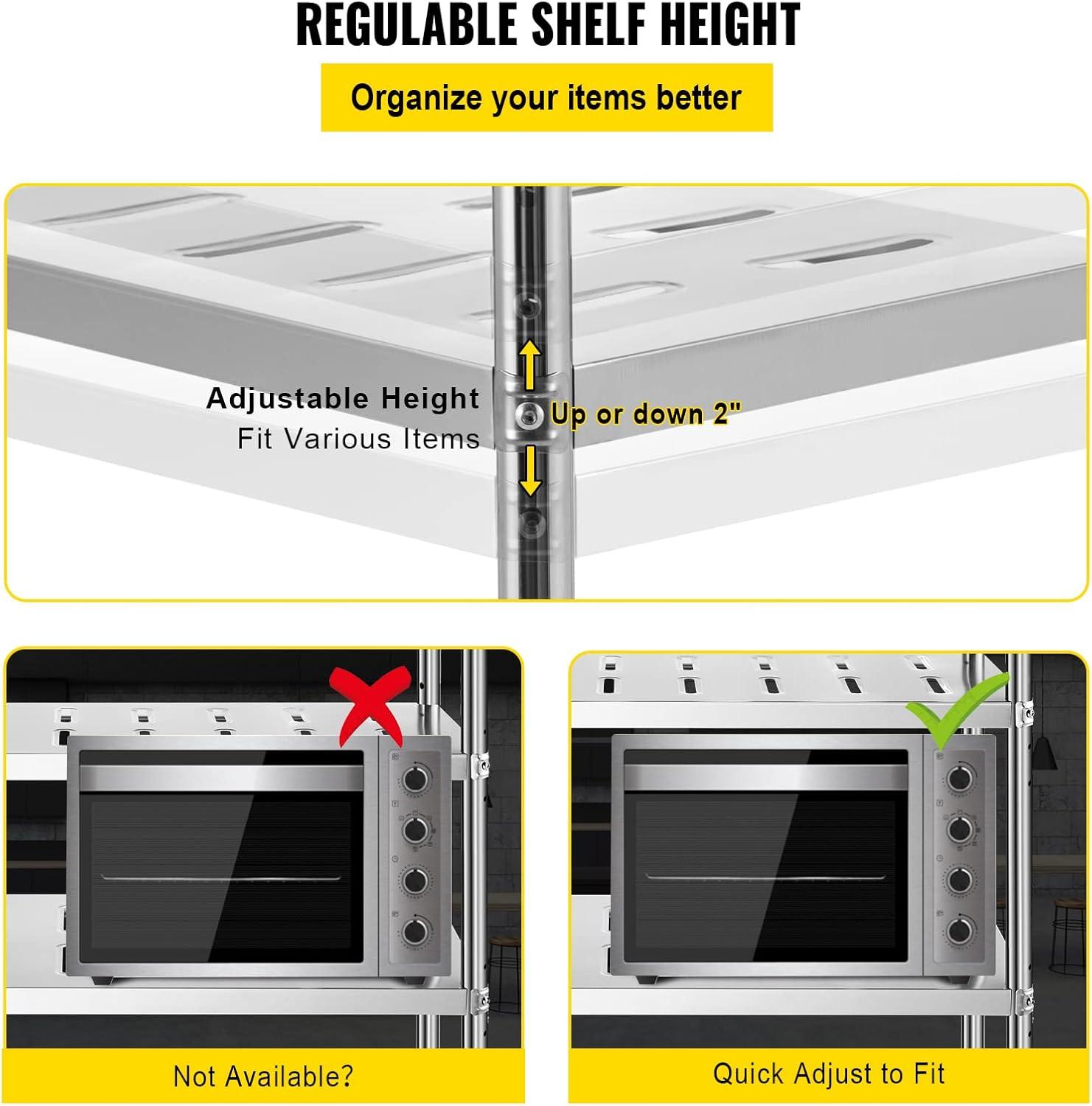 VEVOR Storage Shelf, 5-Tier Storage Shelving Unit, Stainless Steel Garage Shelf, 59.1 x 17.7 x 70.9 inch Heavy Duty Storage Shelving, 661 Lbs Total Capacity with Adjustable Height and Vent Holes