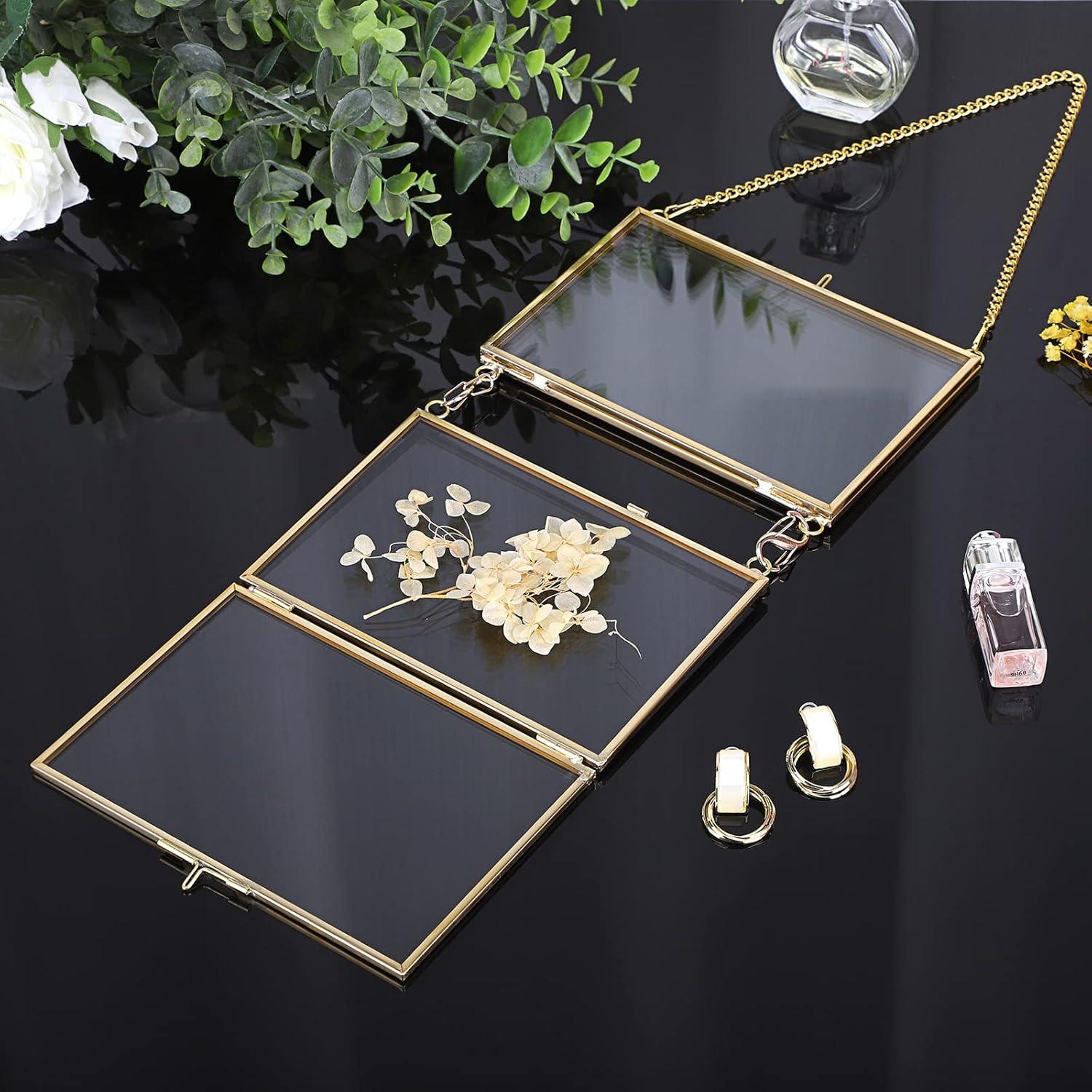 Set of 2 Gold Brass Floating Wall Hanging Frames