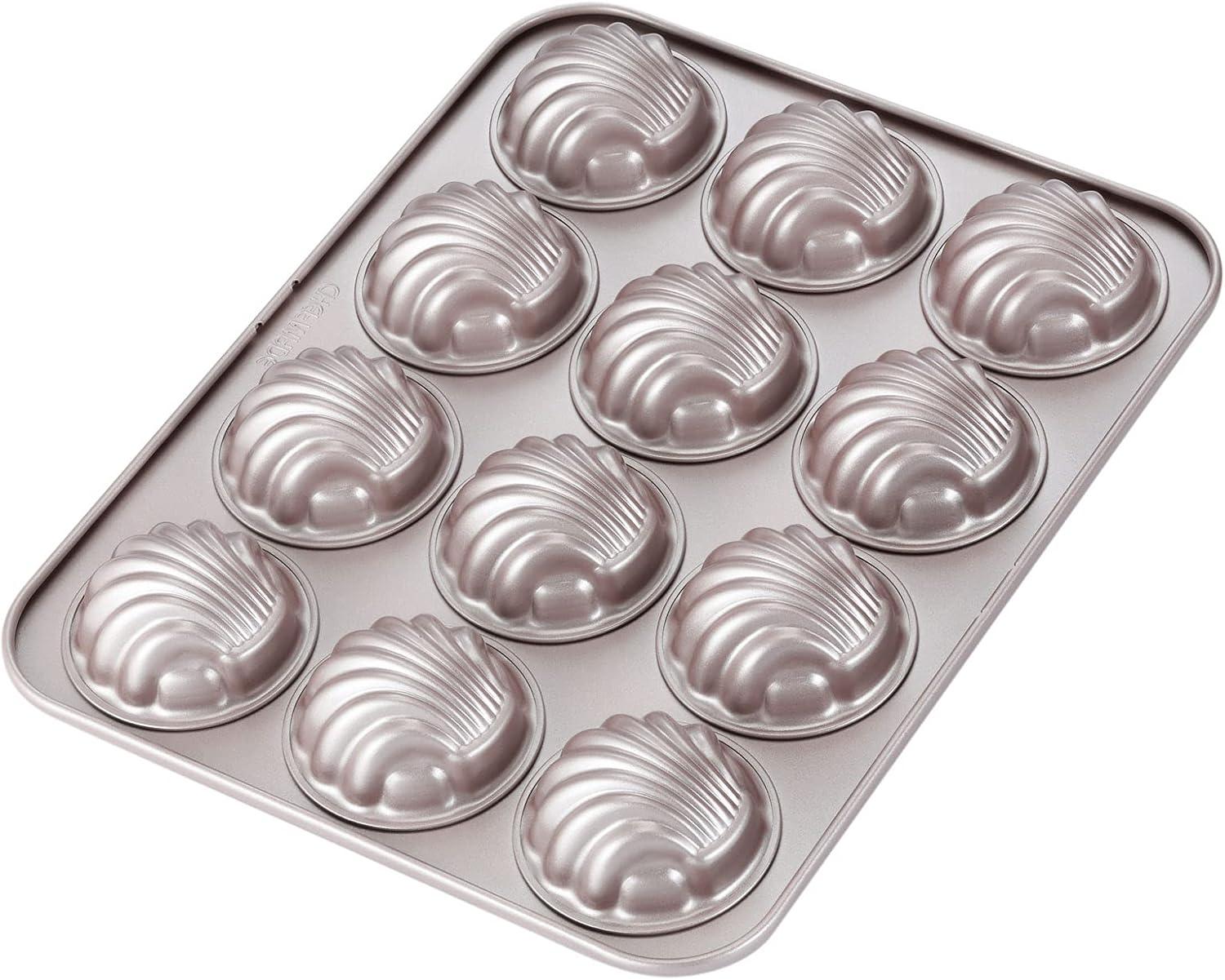 CHEFMADE Madeleine Mold Cake Pan, 12-Cavity Non-Stick Spherical Shell Madeline Bakeware for Oven Baking (Champagne Gold)